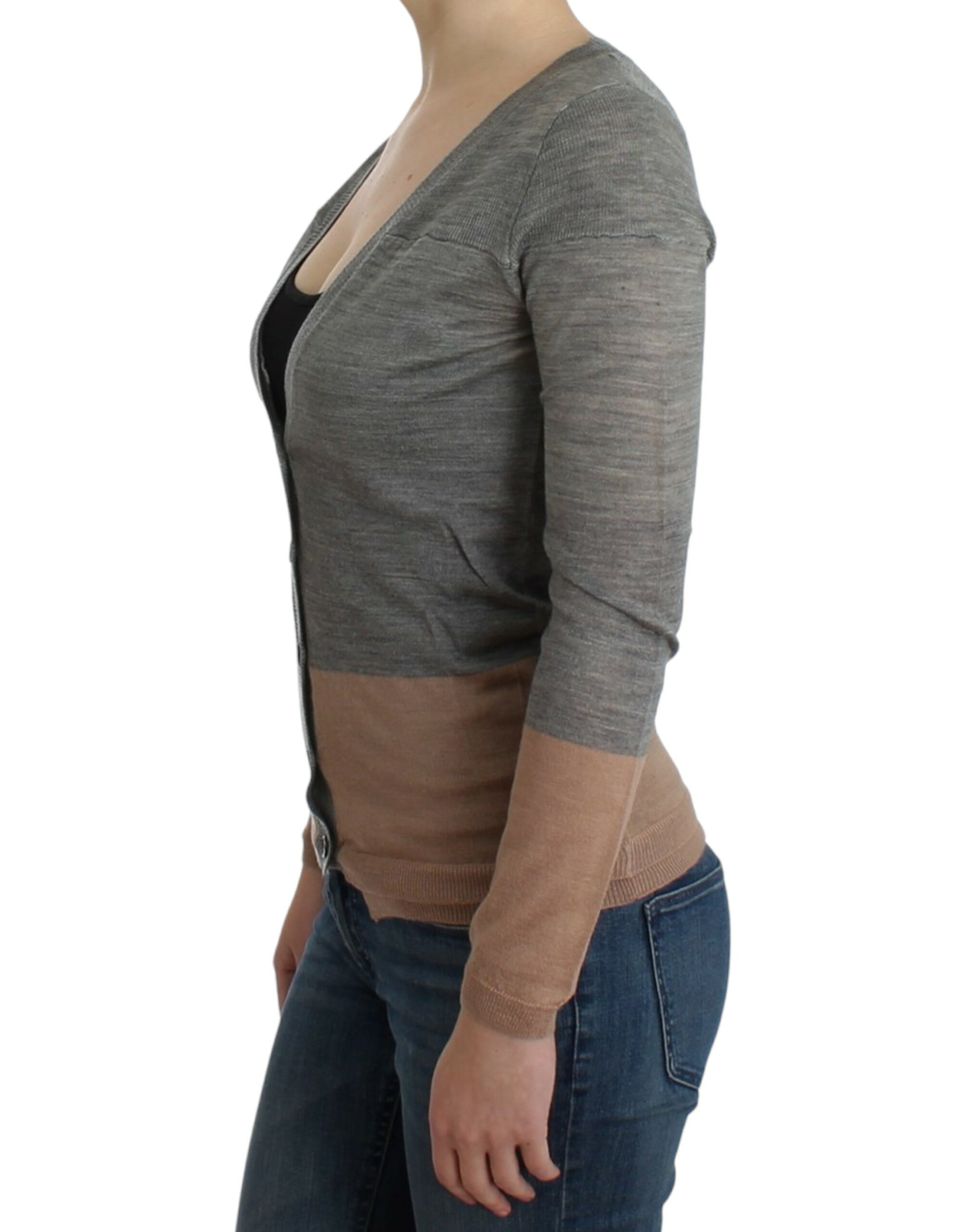 Elegant Gray Acrylic & Wool Cardigan hover