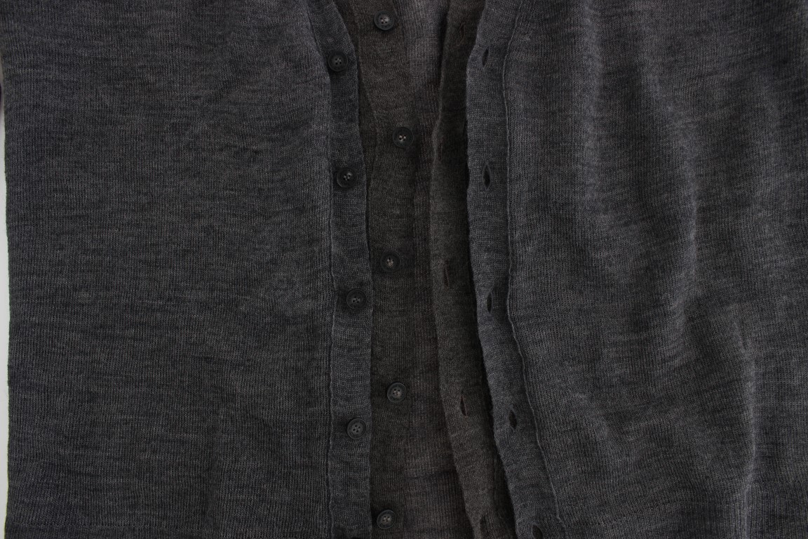 Elegant Gray Wool Blend Cardigan Sweater