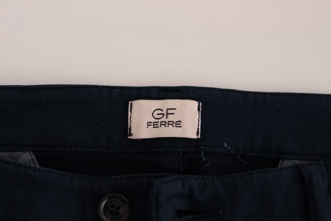 Elegant Blue Cotton Stretch Chinos