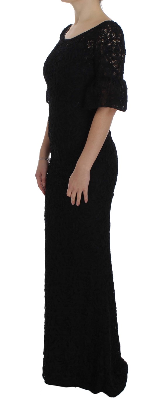 Elegant Black Floral Lace Maxi Dress hover