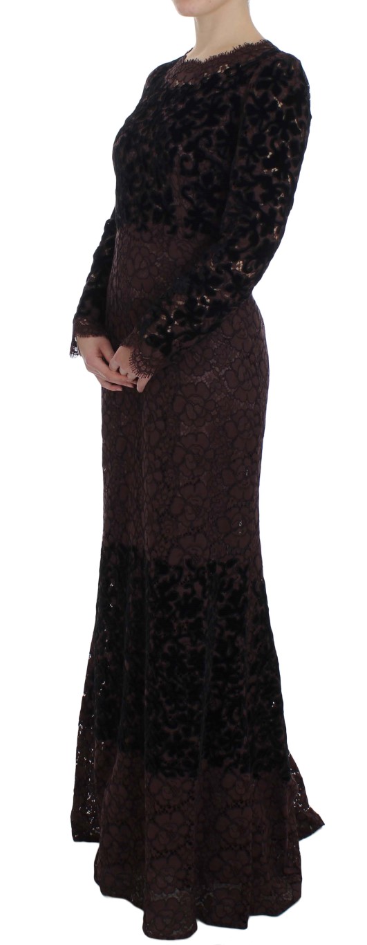 Elegant Purple Floral Lace Maxi Dress hover