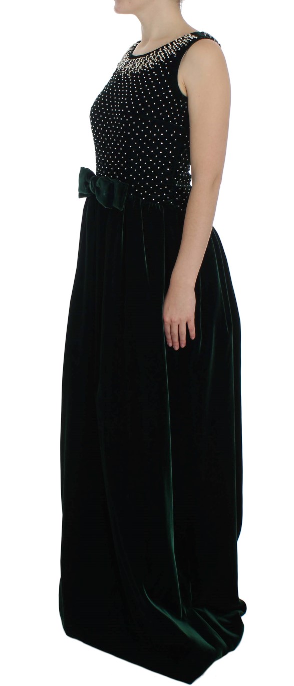 Enchanted Emerald Velvet Crystal Maxi Dress hover