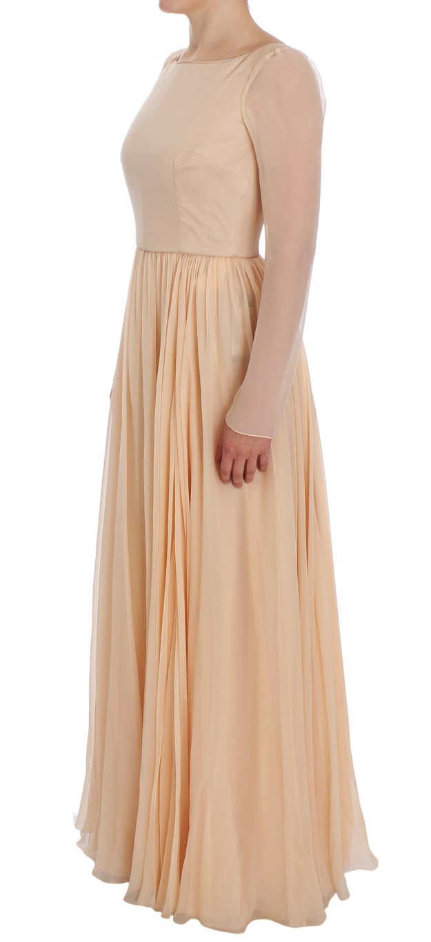 Elegant Beige Silk Full Length Sheath Dress hover