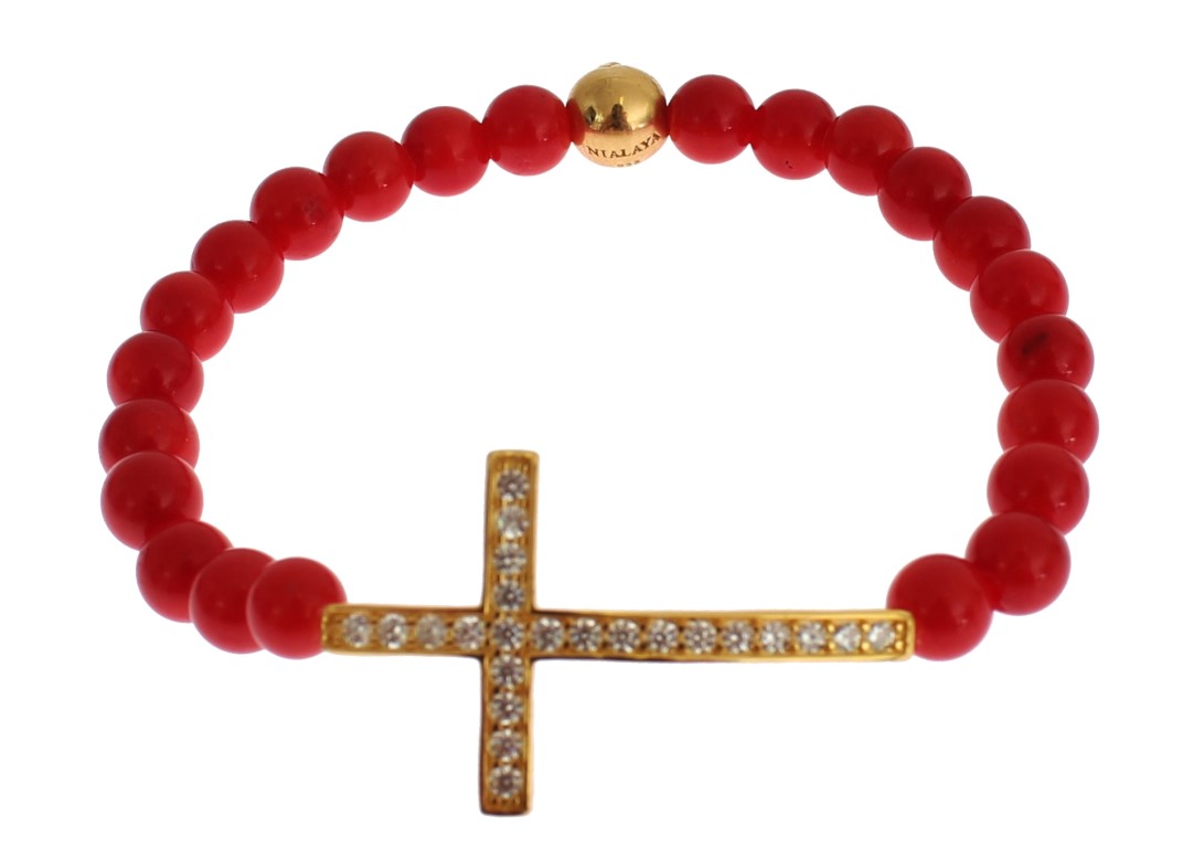 Elegant Gold and Red Coral Beaded Bracelet hover