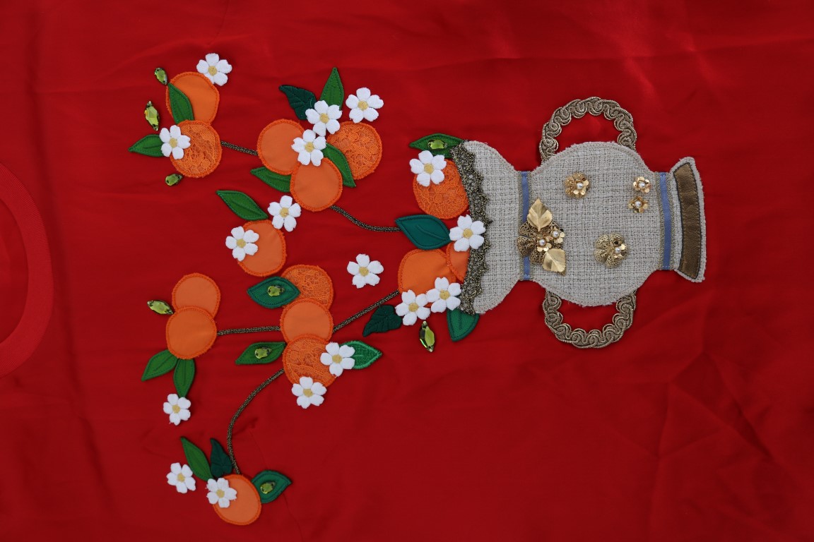 Red Silk Floral Embroidered Elegance Top