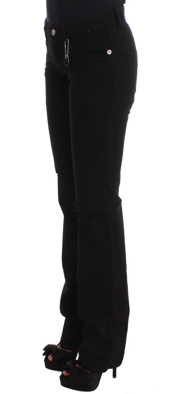 Chic Black Slim Fit Zippered Cotton Jeans hover
