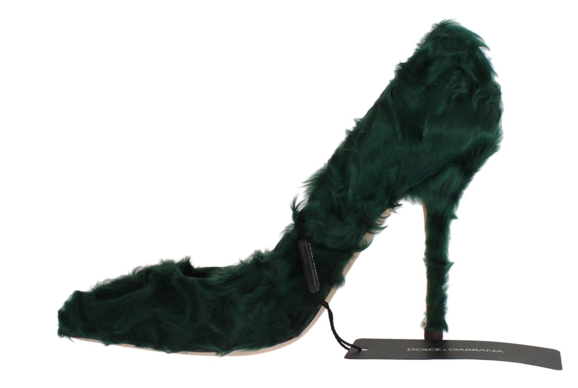 Elegant Green Xiangao Fur Leather Pumps hover