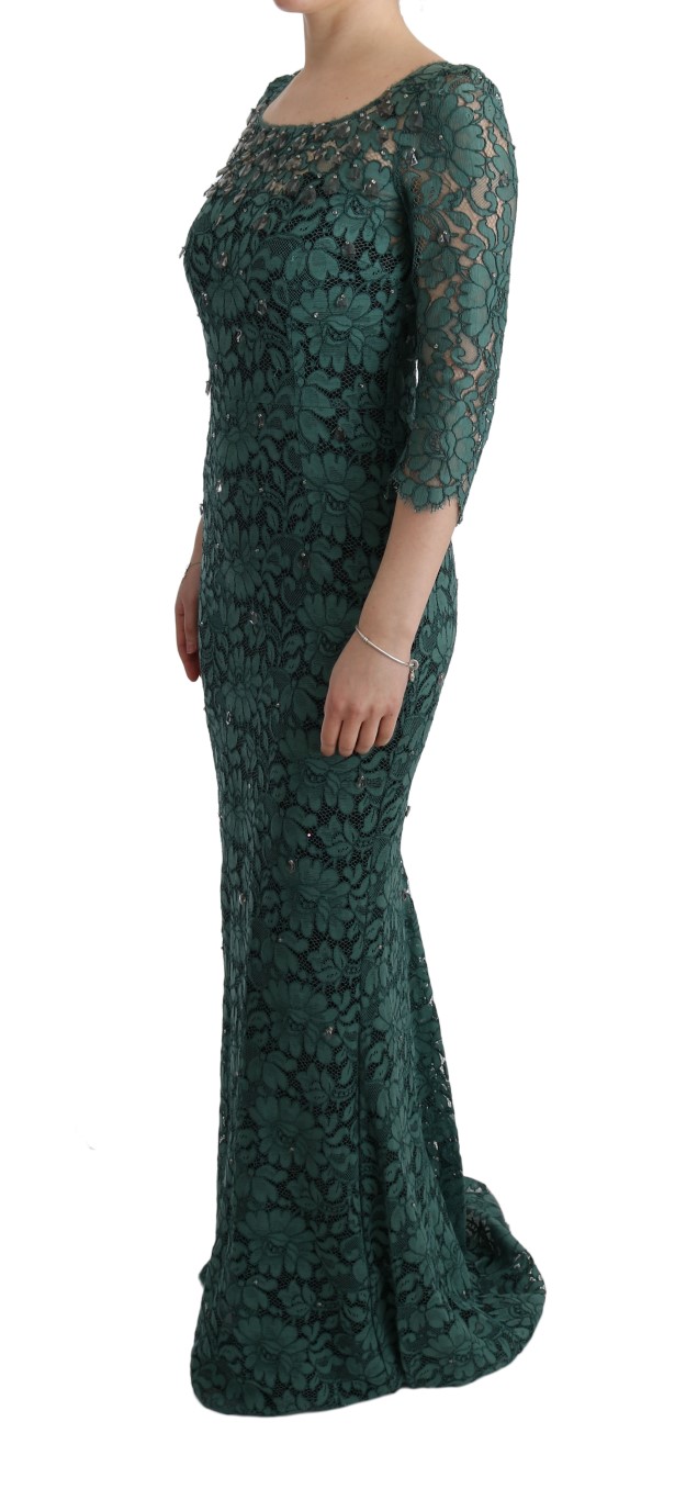 Elegant Green Crystal Embellished Sheath Dress hover