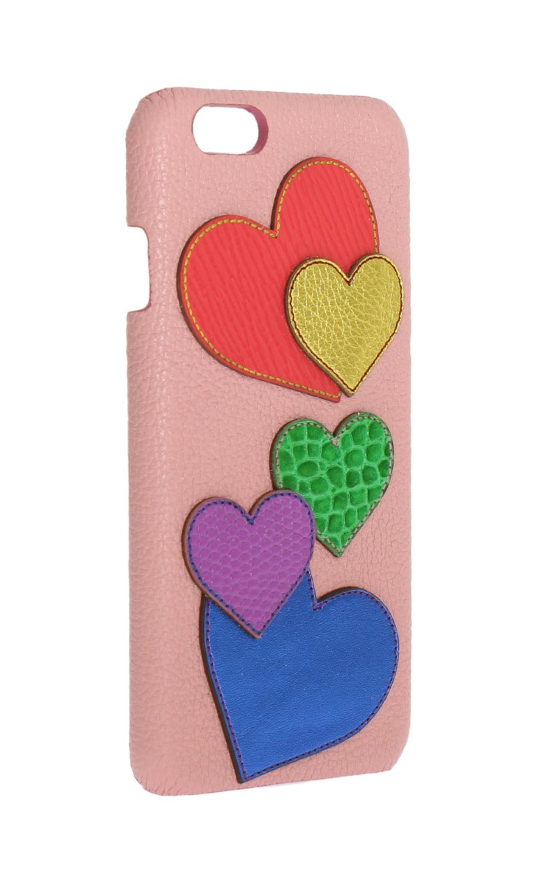 Chic Pink Leather Heart-Embellished Phone Cover hover