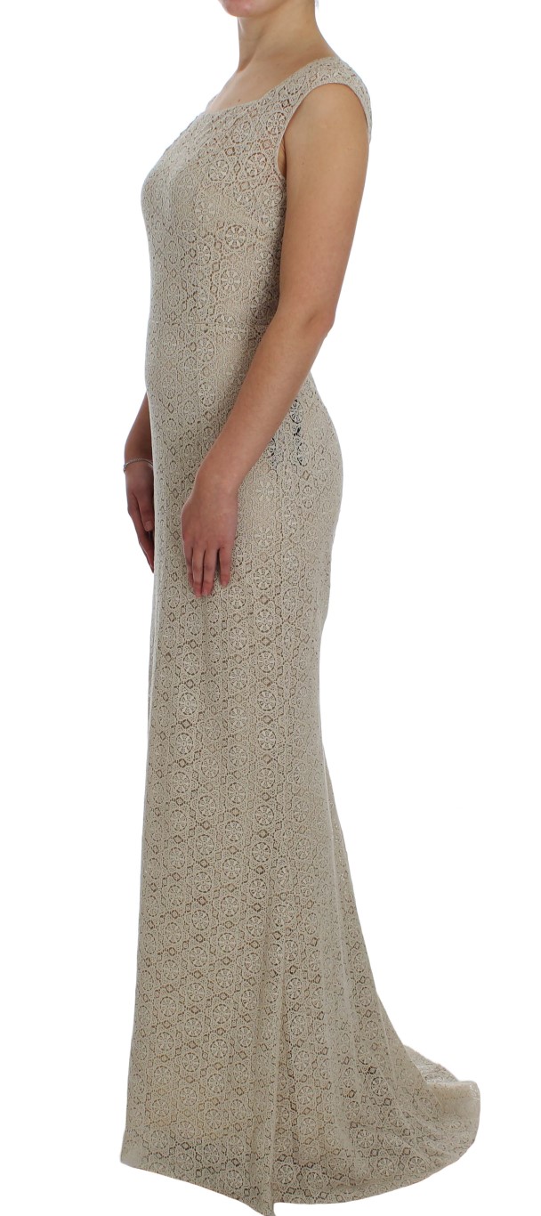 Elegant Beige Floral Cutout Maxi Dress hover