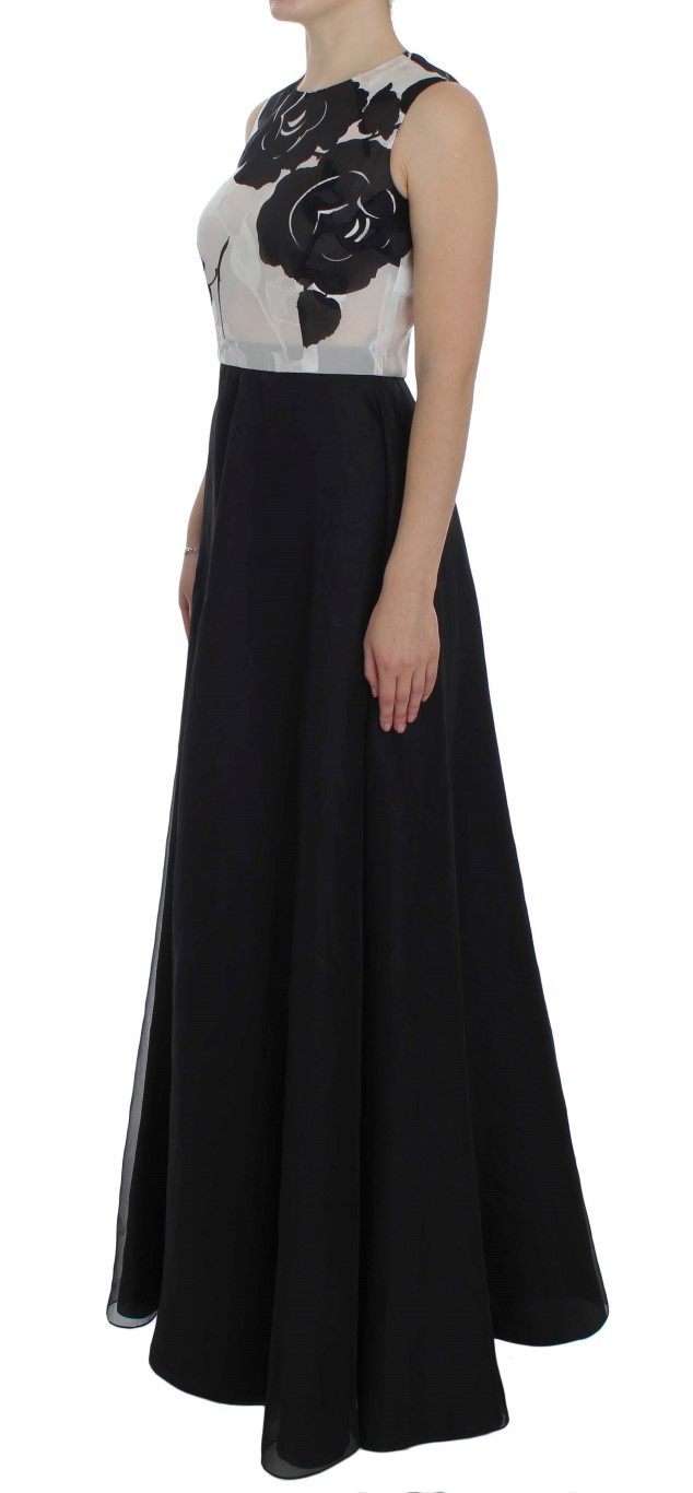 Elegant Floral Silk Full Length Dress hover