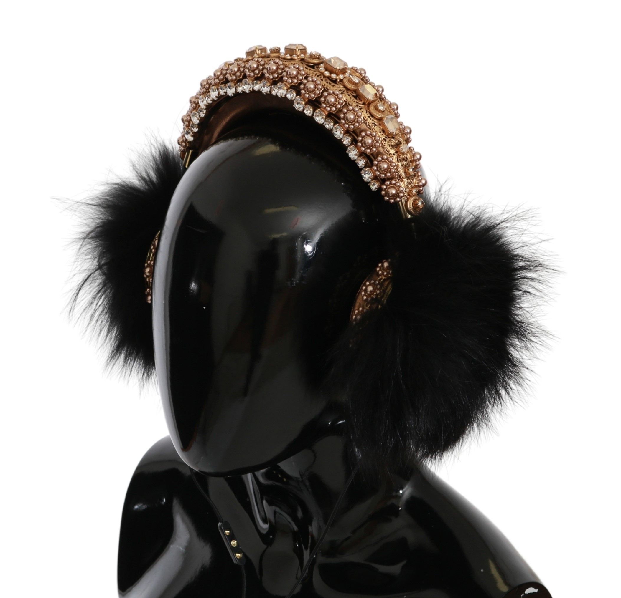 Gold Black Crystal Embellished Headphones hover