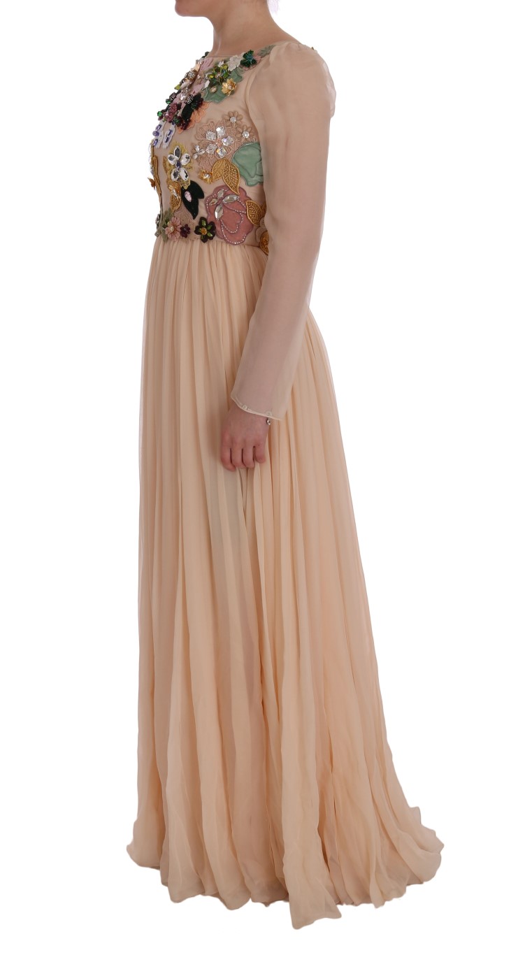 Elegant Floral Embroidered Silk Maxi Dress hover