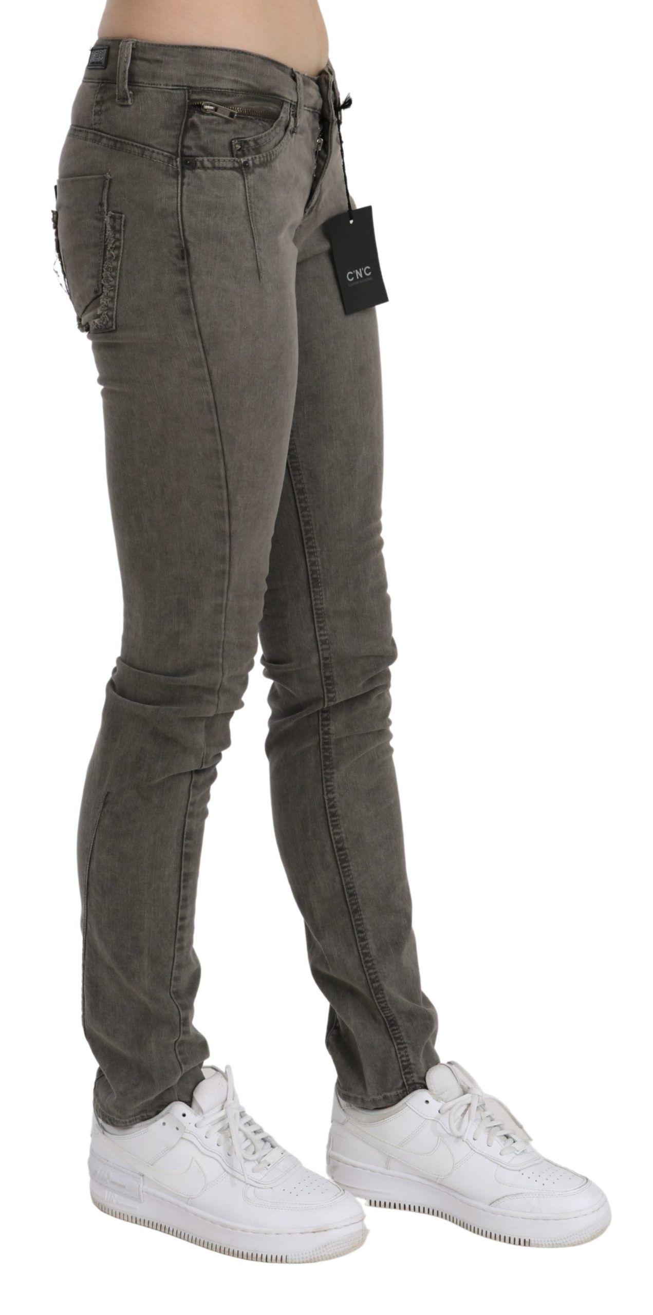 Chic Gray Slim Fit Cotton Jeans hover