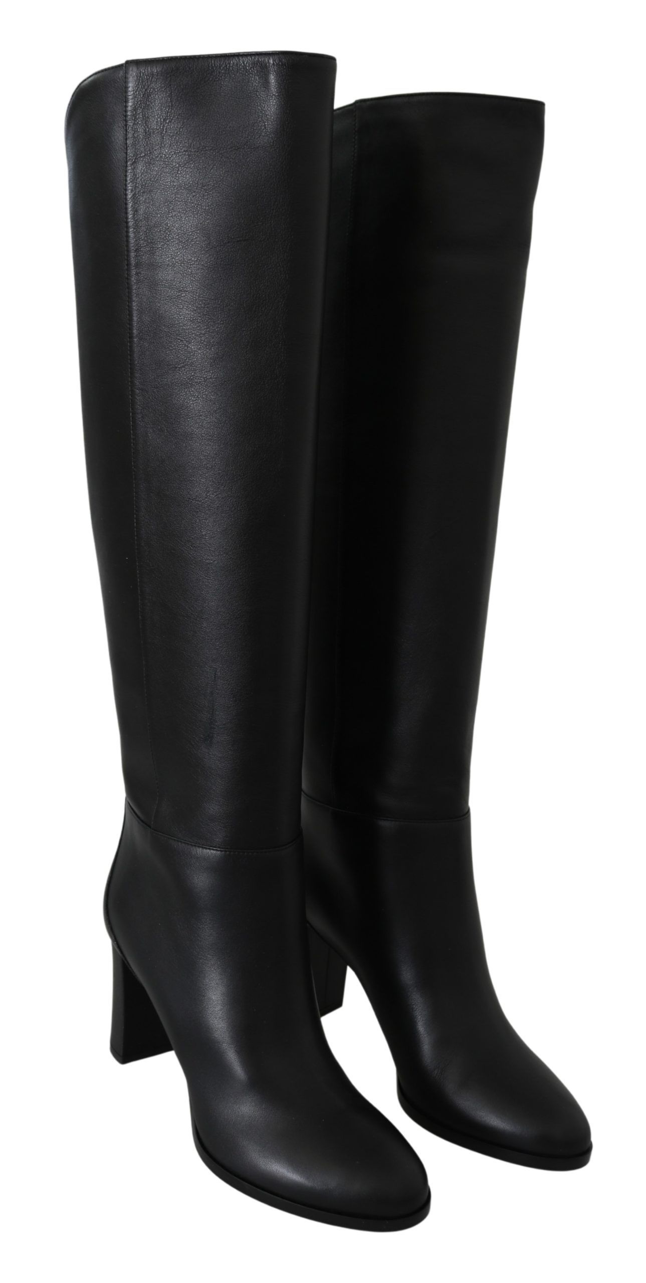 Elegant Black Calf Leather Heeled Boots hover