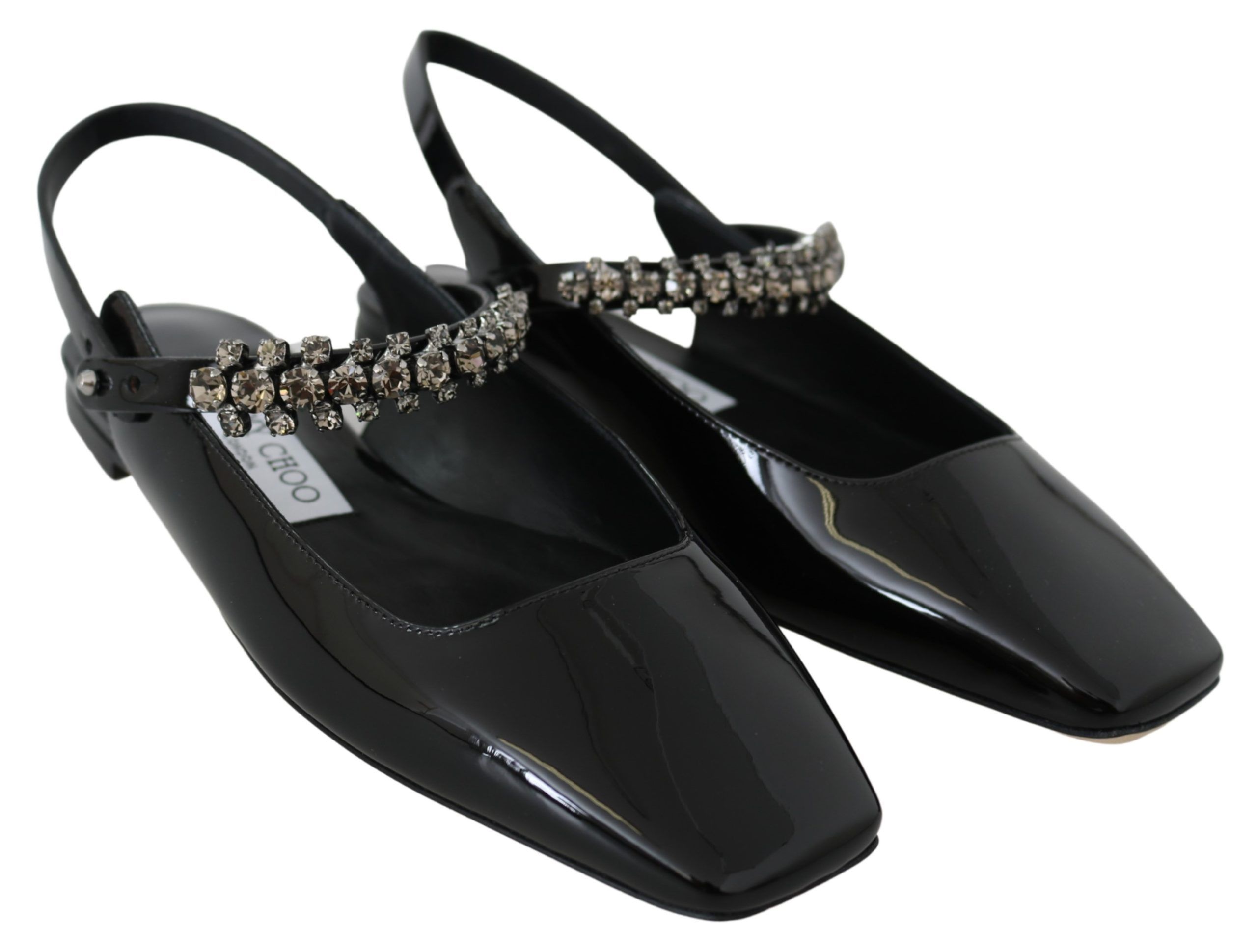 Elegant Black Patent Flats with Crystal Accent hover