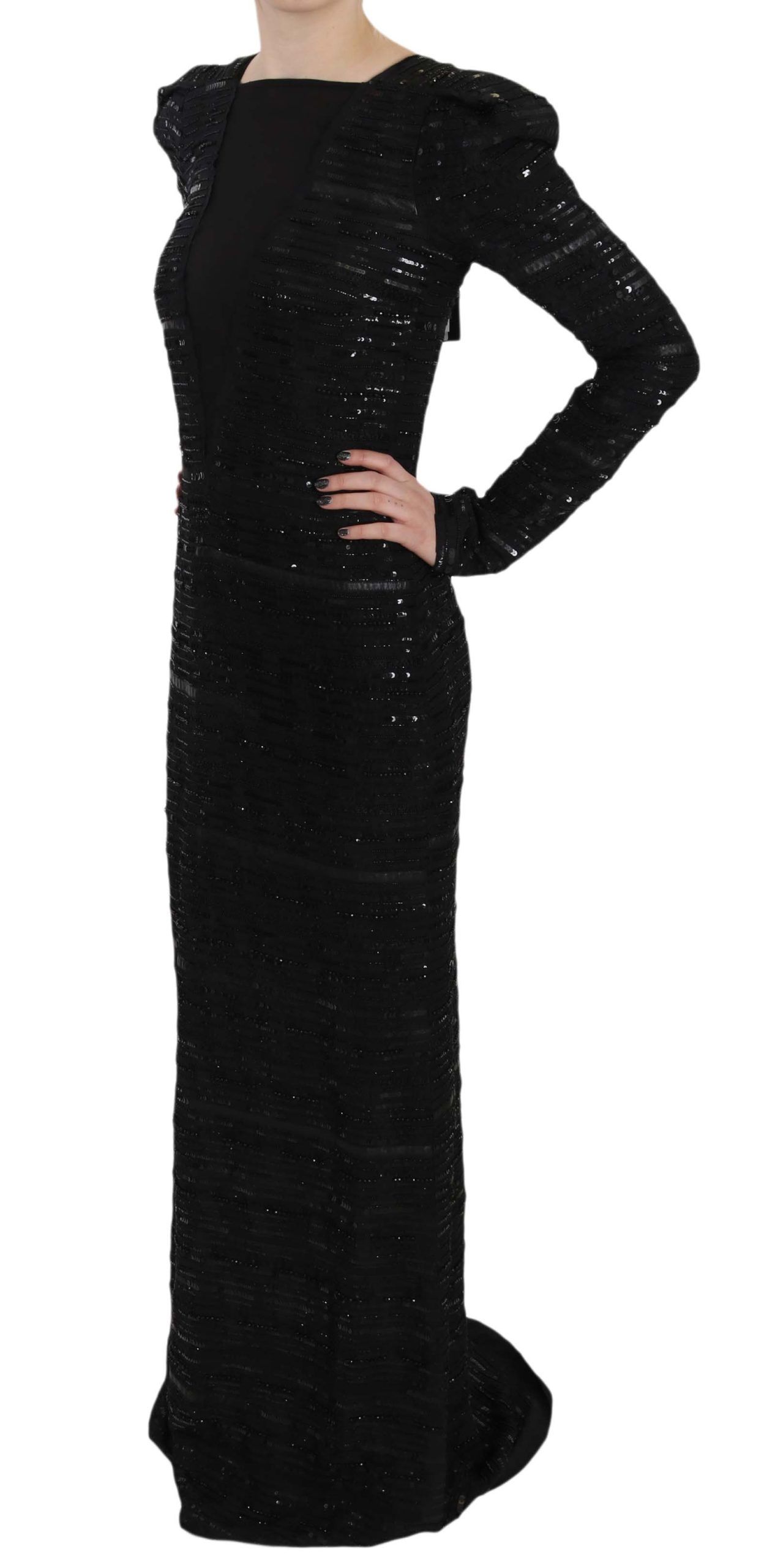 Black Silk Sheath Maxi Dress with Sequins hover