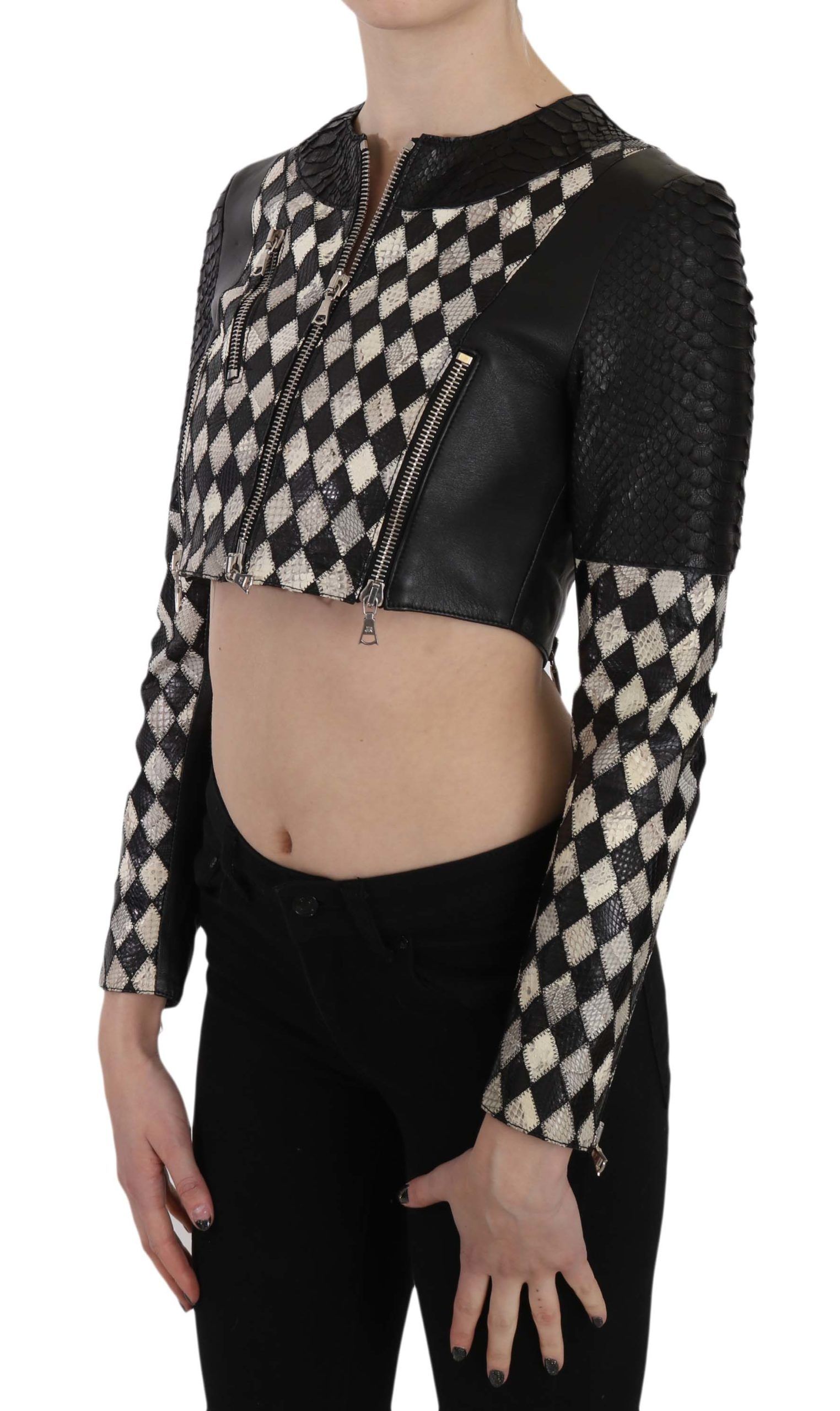 Chic Biker-Inspired Cropped Leather Jacket hover