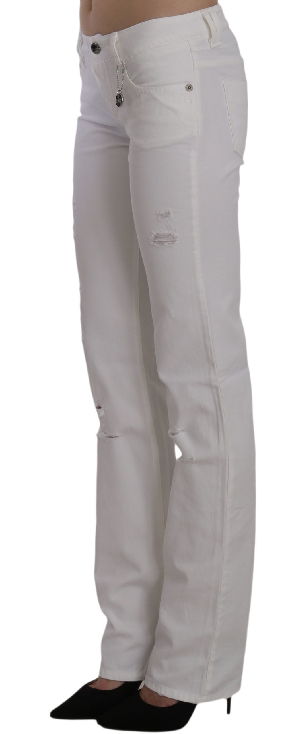 Chic White Slim Fit Cotton Jeans hover