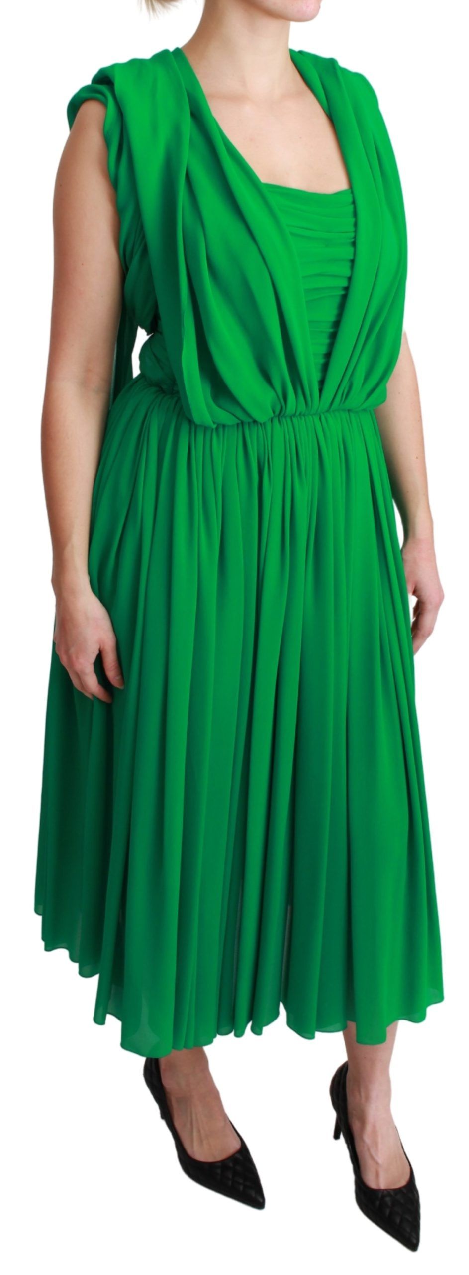 Elegant Sleeveless Pleated Silk Maxi Dress hover