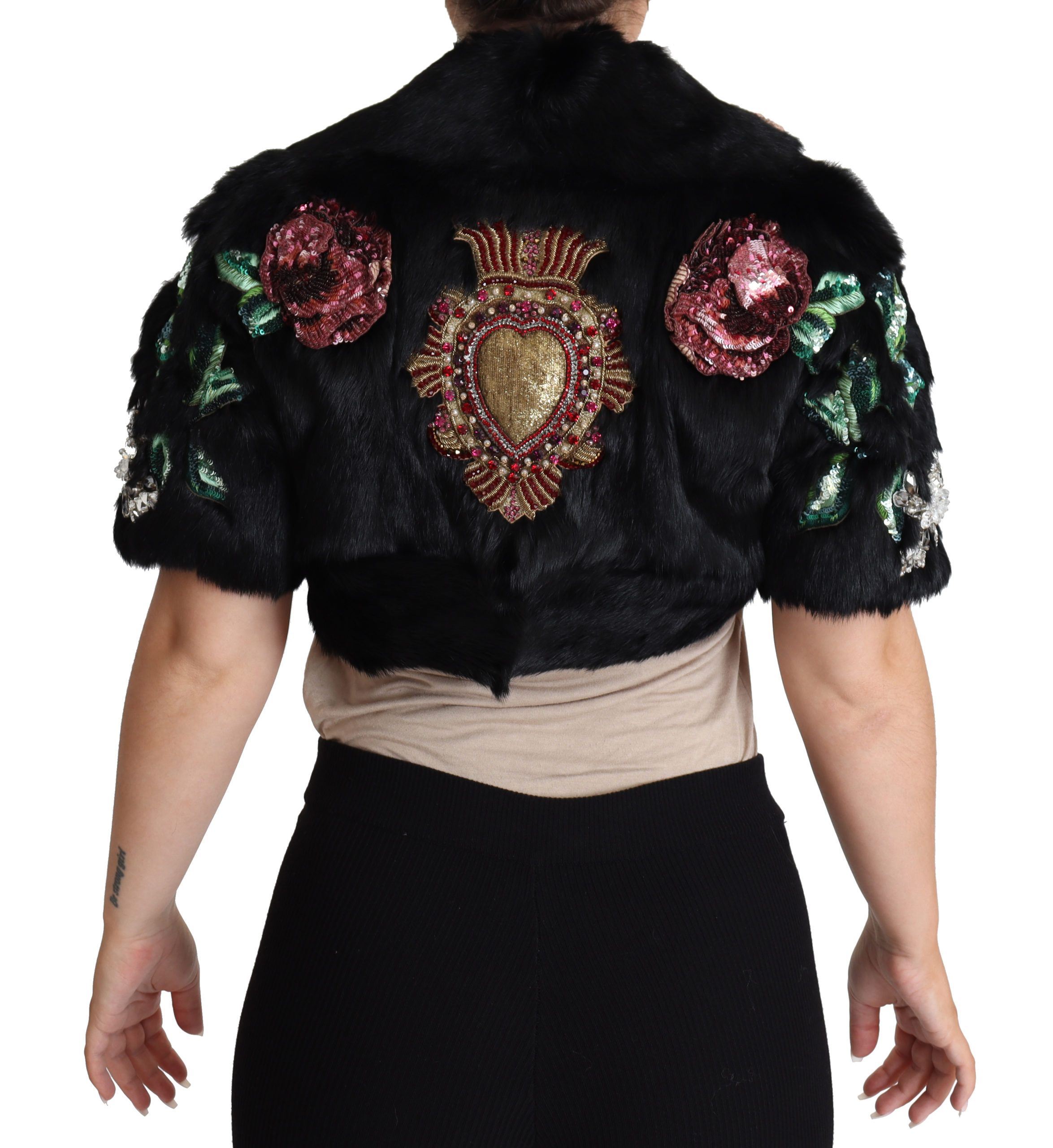 Elegant Black Rabbit Fur Crystal Jacket hover