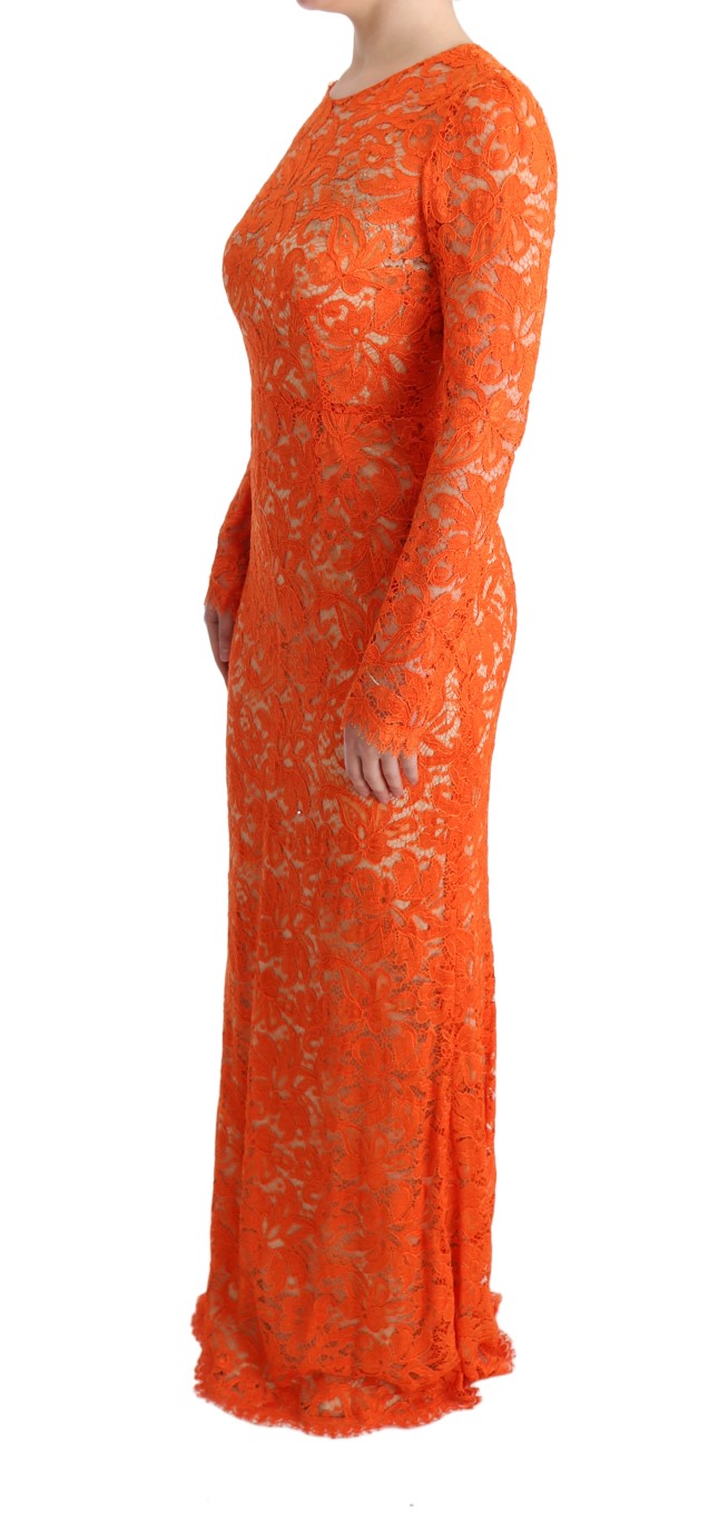Elegant Long-Sleeve Full-Length Orange Sheath Dress hover