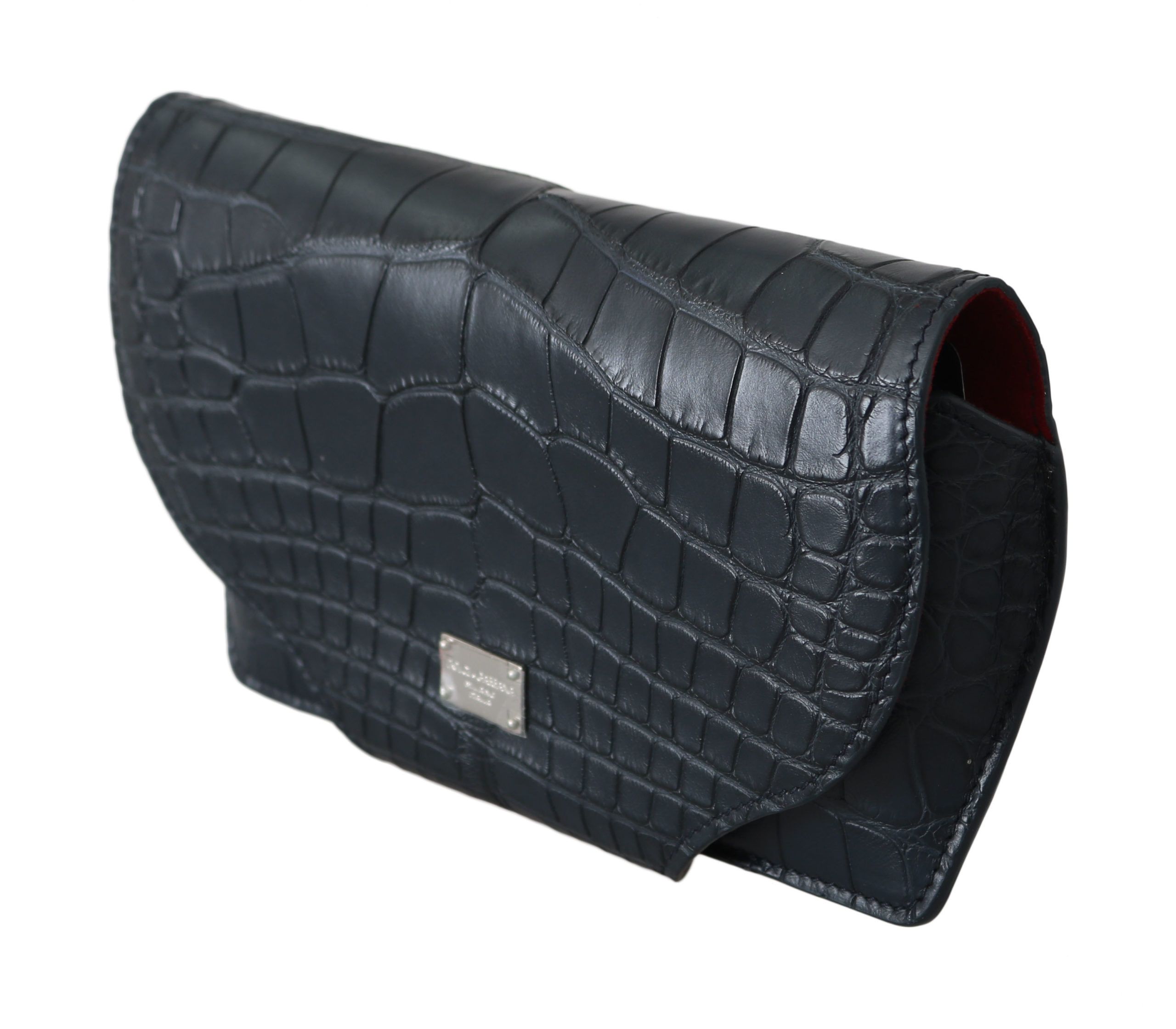 Elegant Blue Crocodile Leather Eyewear Pouch hover