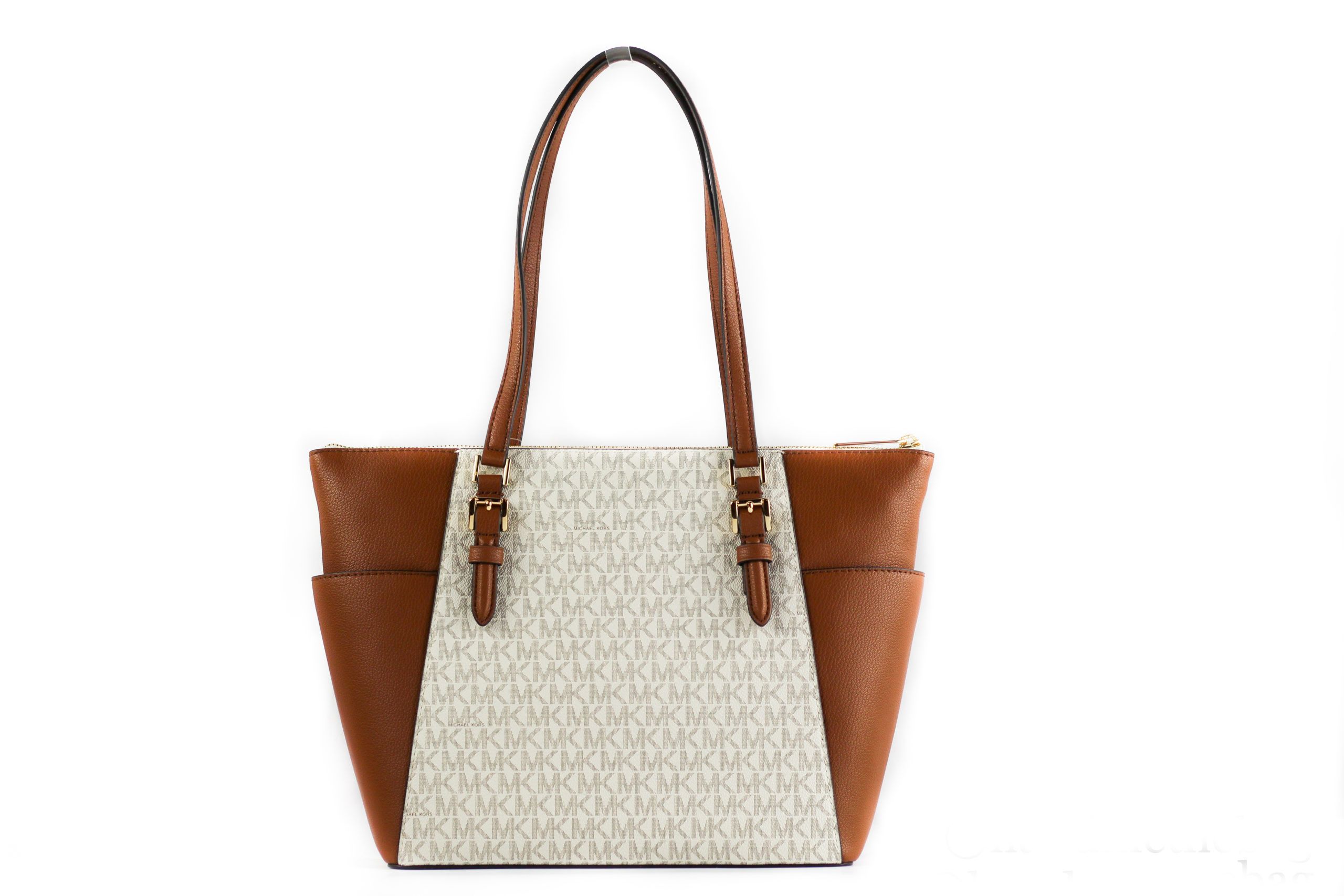 Charlotte Signature Leather Large Top Zip Tote Handbag Bag (Vanilla) hover