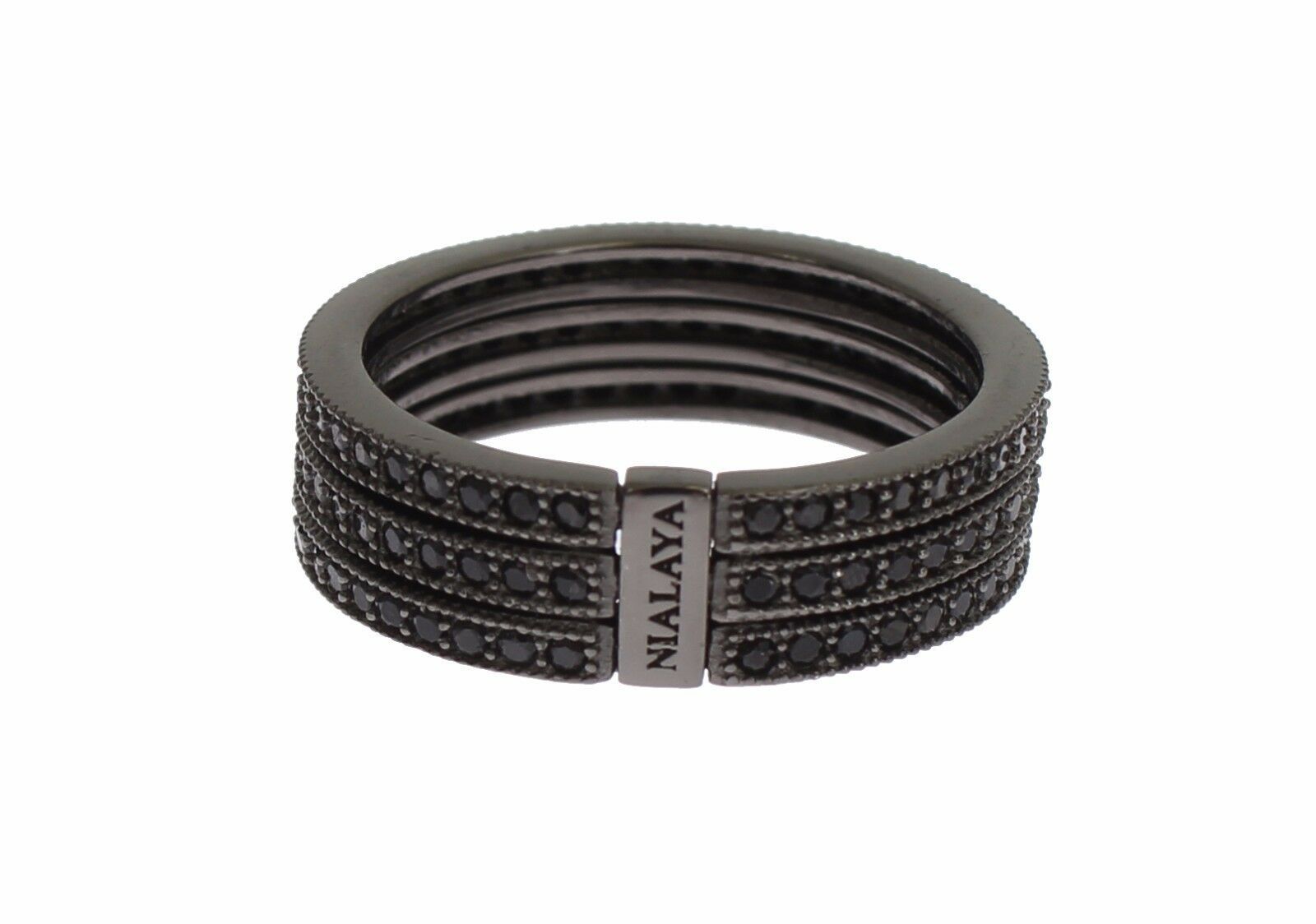 Elegant Black Rhodium Silver Crystal Ring hover