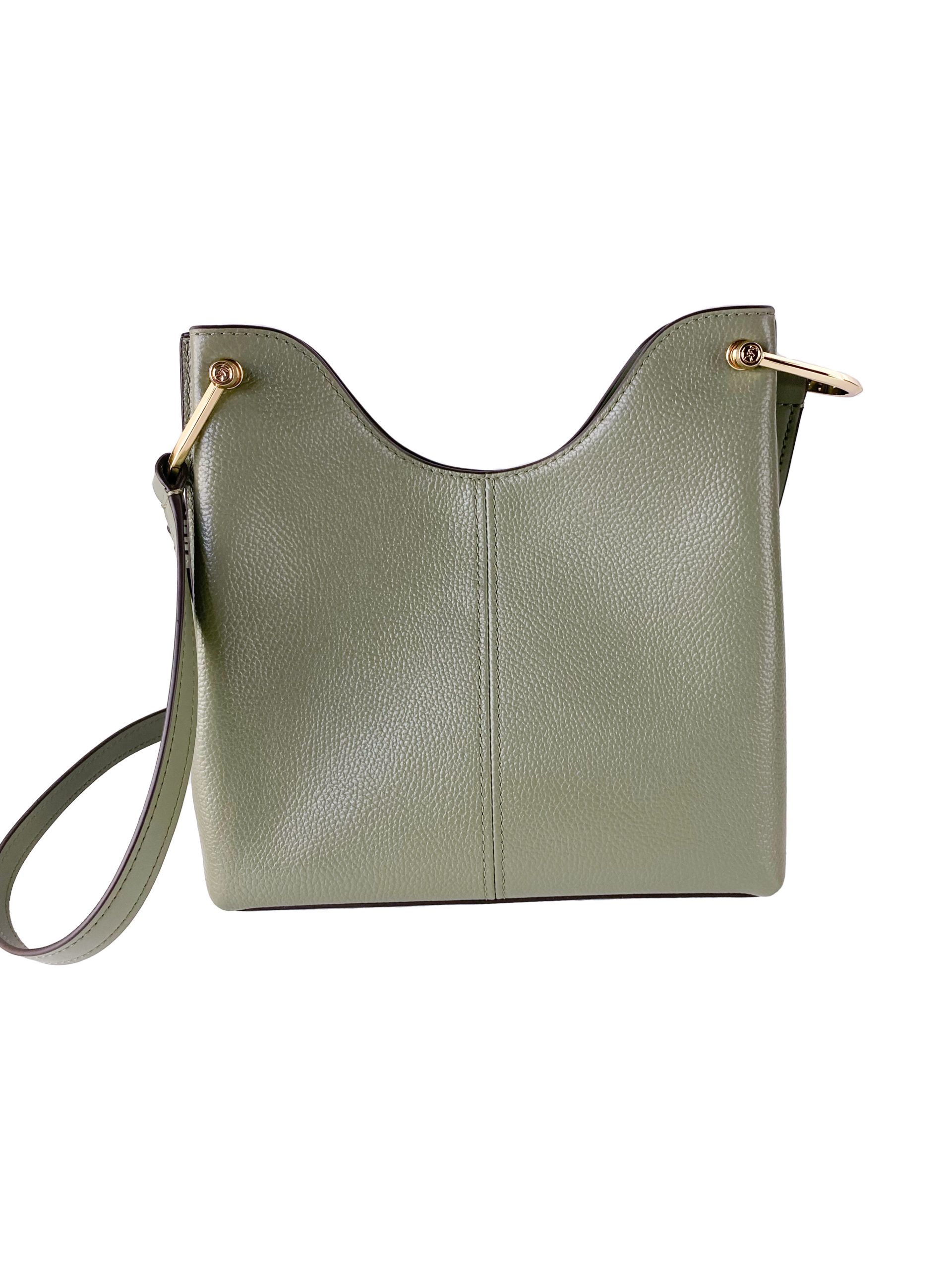 Joan Large Perforated Suede Leather Slouchy Messenger Handbag (Army Green) hover