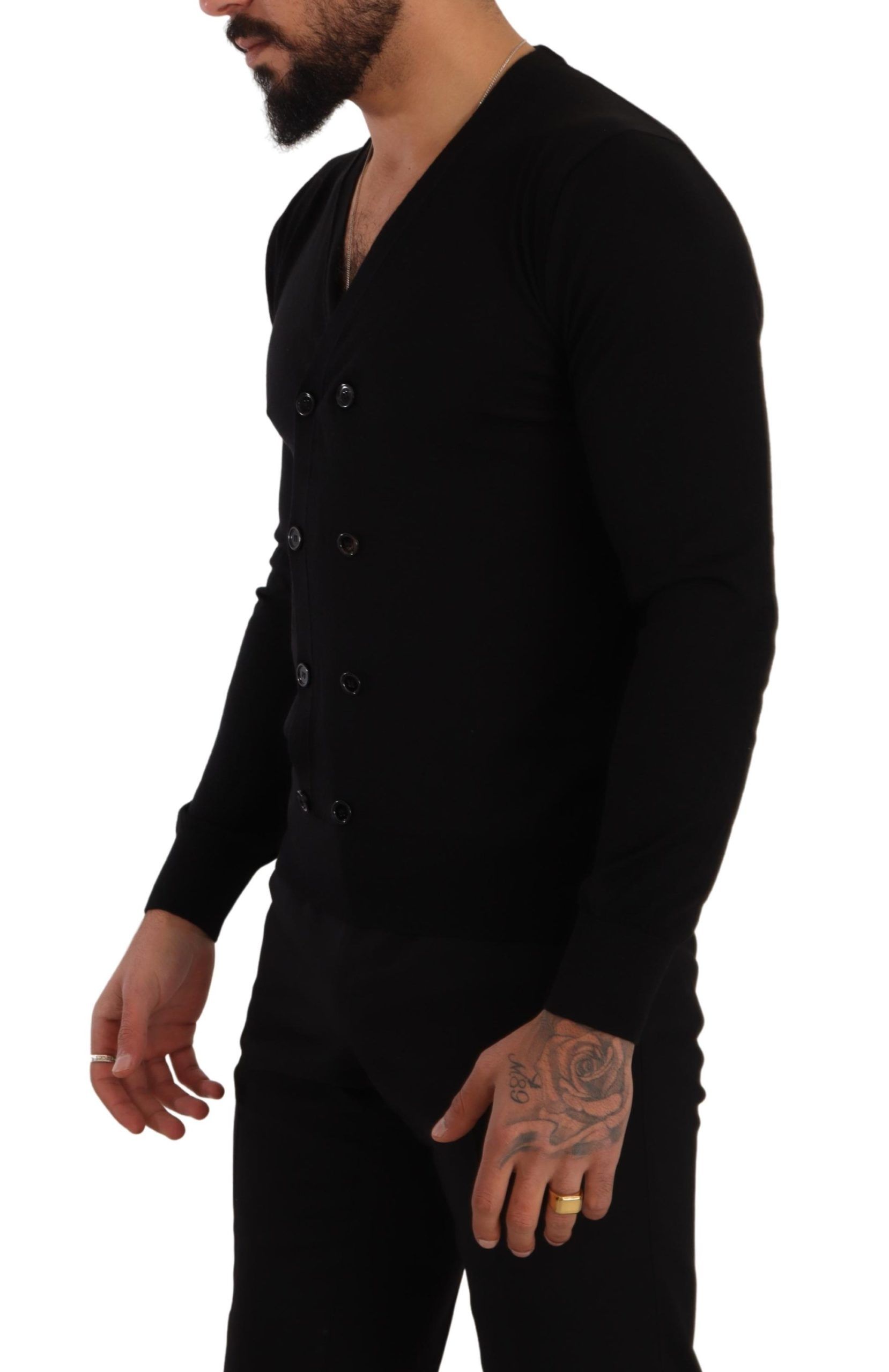 Elegant V-Neck Black Cashmere Cardigan hover
