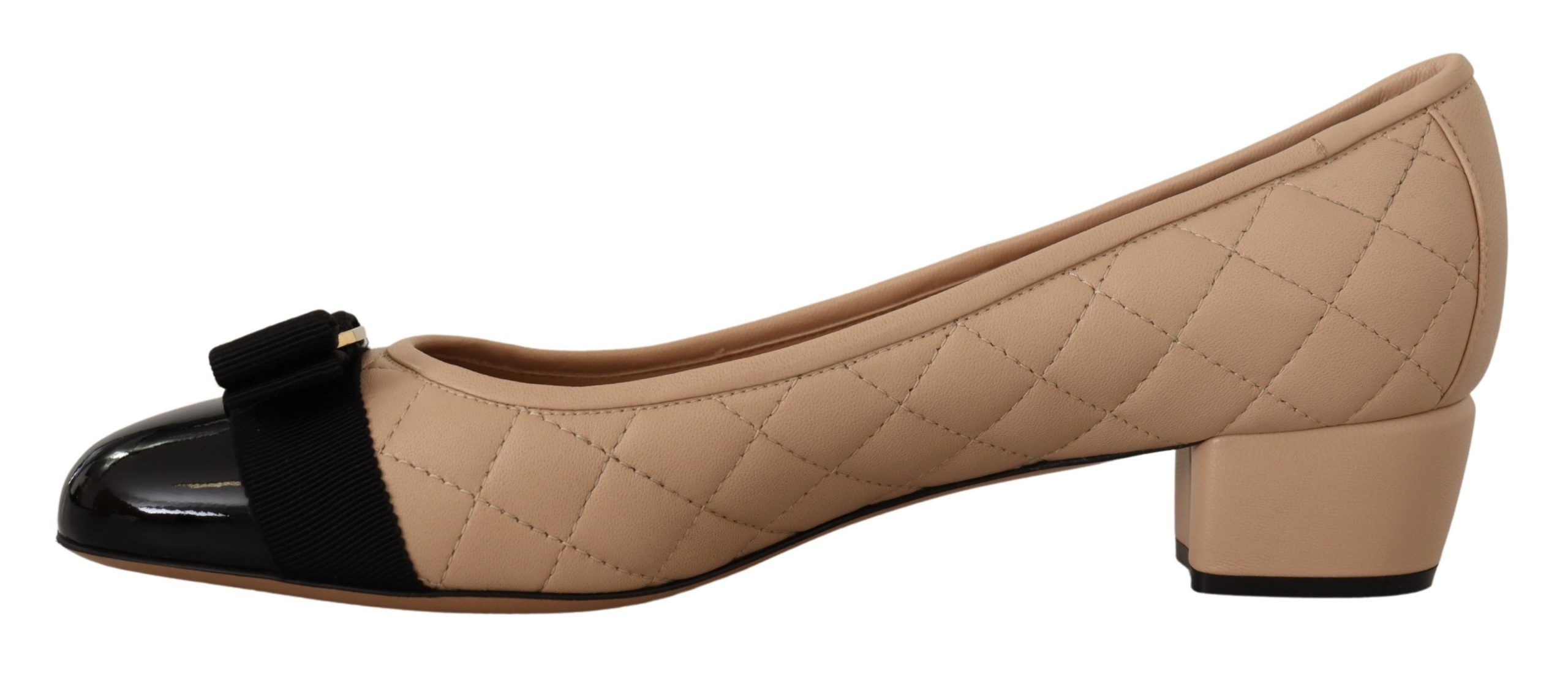 Elegant Quilted Leather Pumps in Beige and Black hover