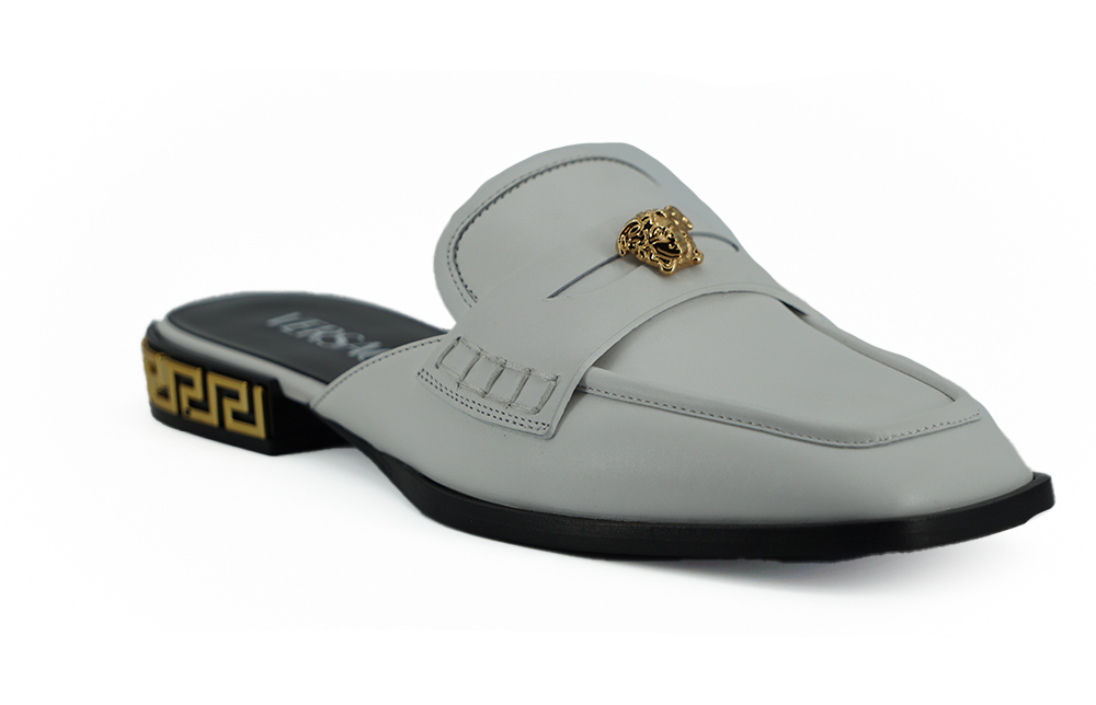 Elegant White Leather Flat Slides hover