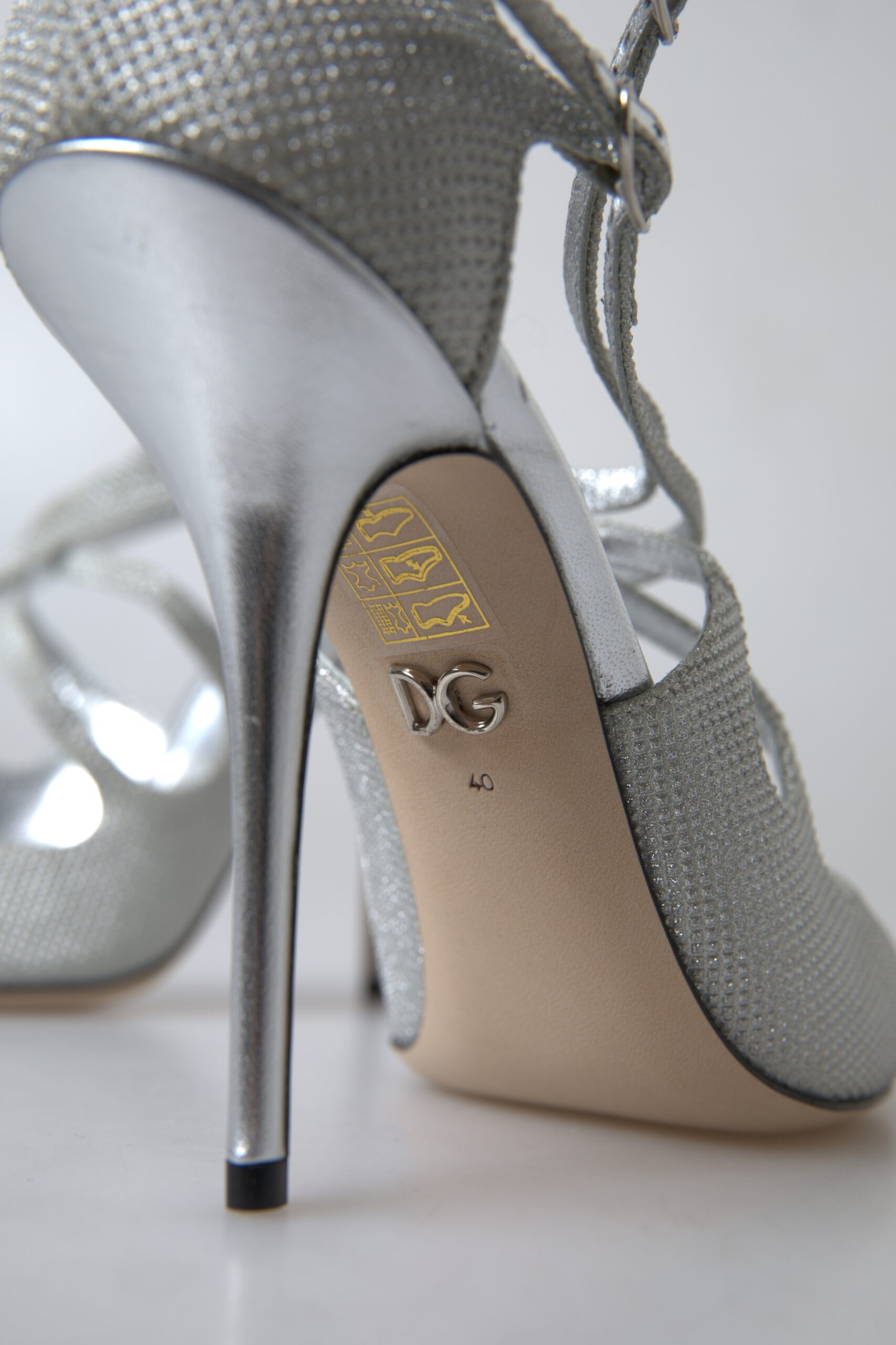 Elegant Shimmering Silver High-Heeled Sandals hover