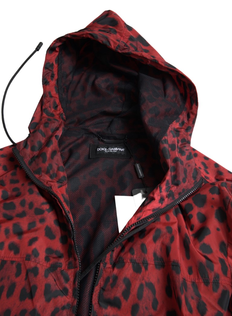 Red Leopard Hooded Bomber Jacket hover
