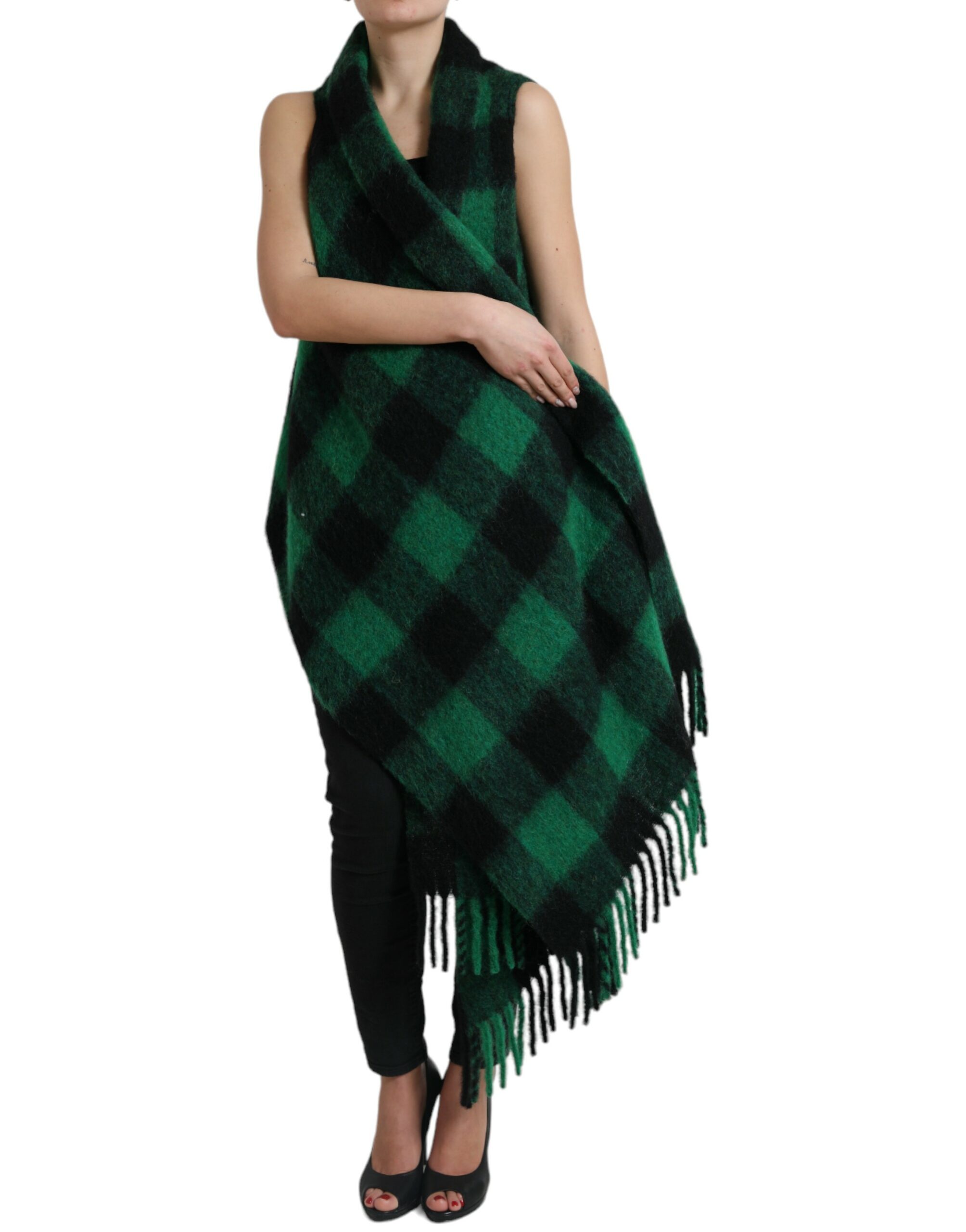 Elegant Checkered Poncho Jacket hover