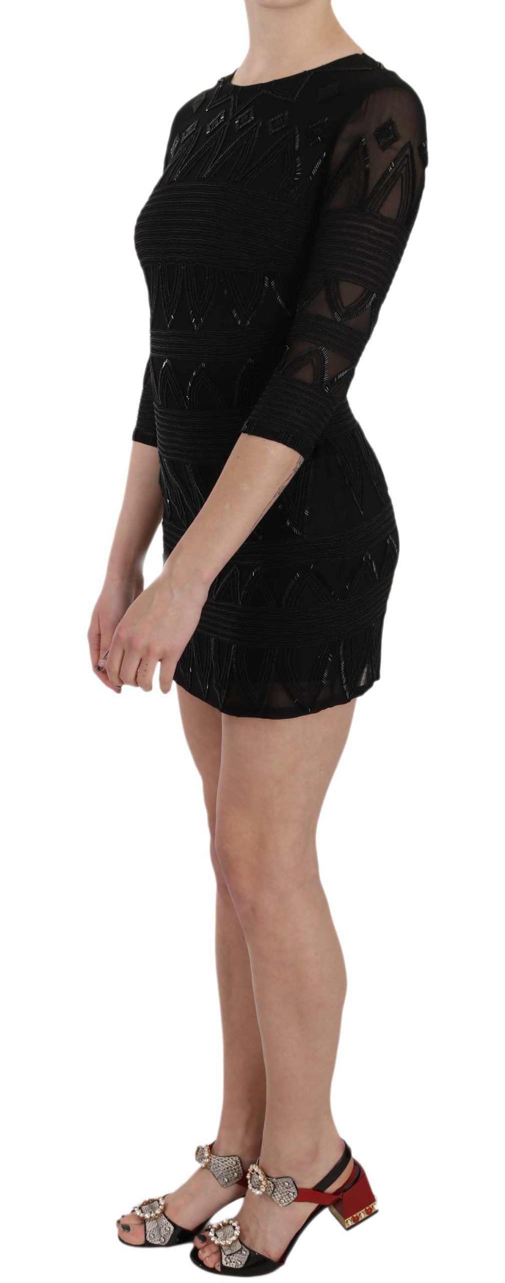 Elegant Black Silk Mini Dress with Sequins hover