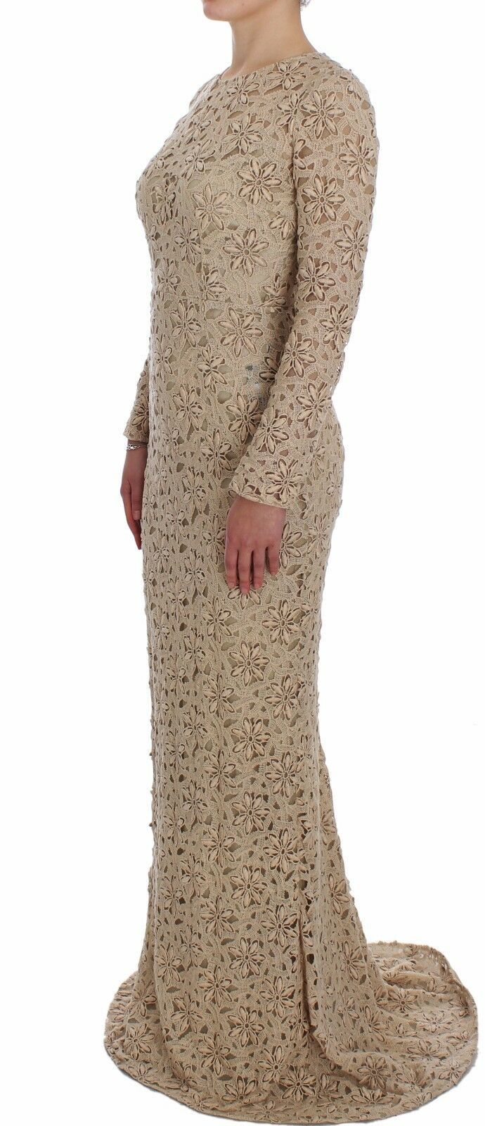 Beige Floral Lace Long Sleeve Maxi Dress hover