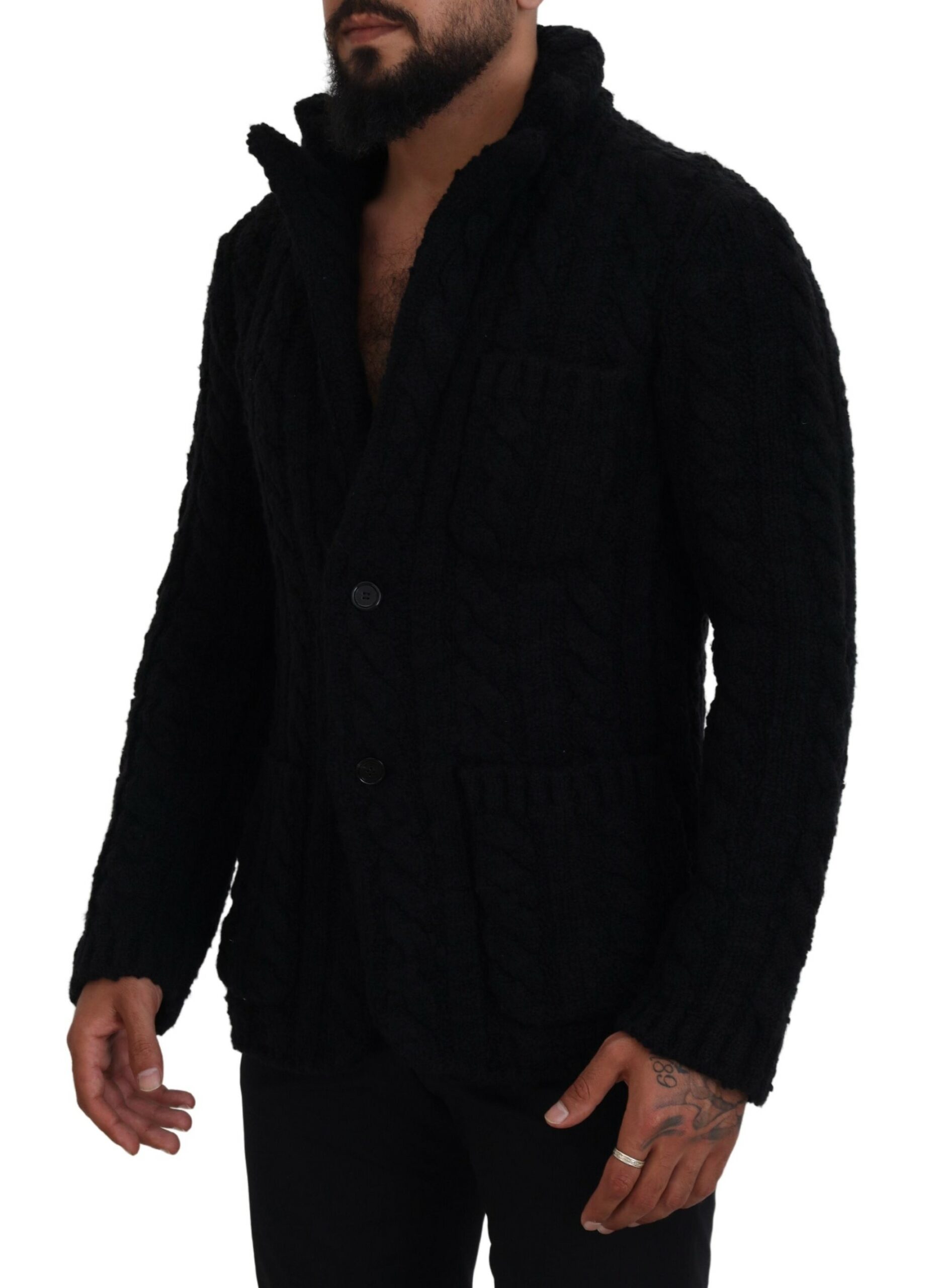 Elegant Black Wool-Cashmere Blend Cardigan hover