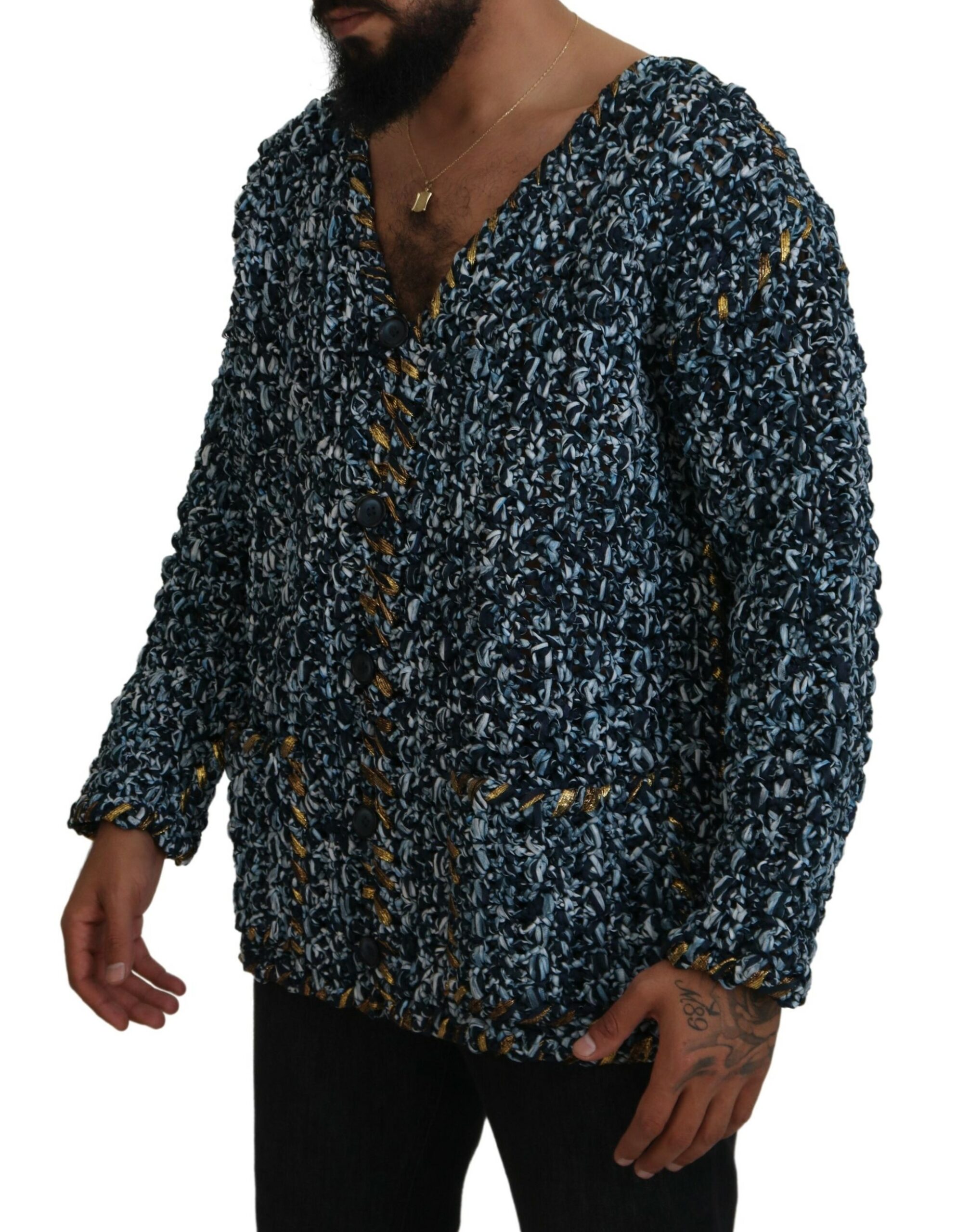 Elegant Blue V-Neck Cardigan Sweater hover