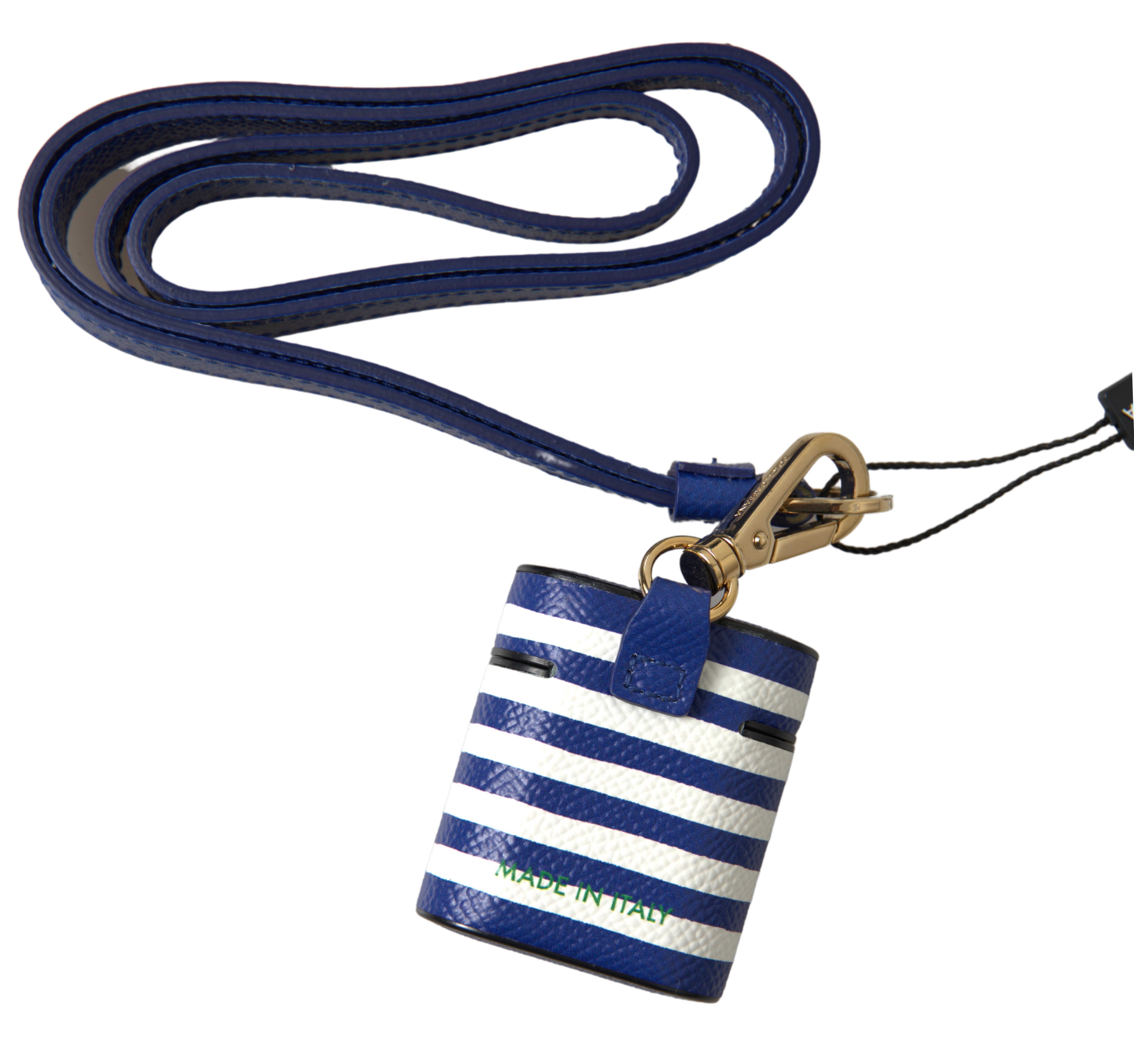 Chic Blue Striped Leather Airpods Case hover