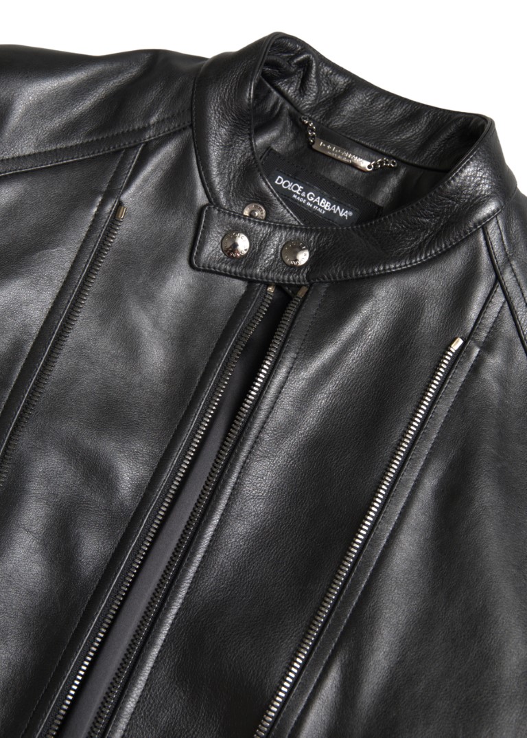 Sleek Black Leather Biker Jacket hover