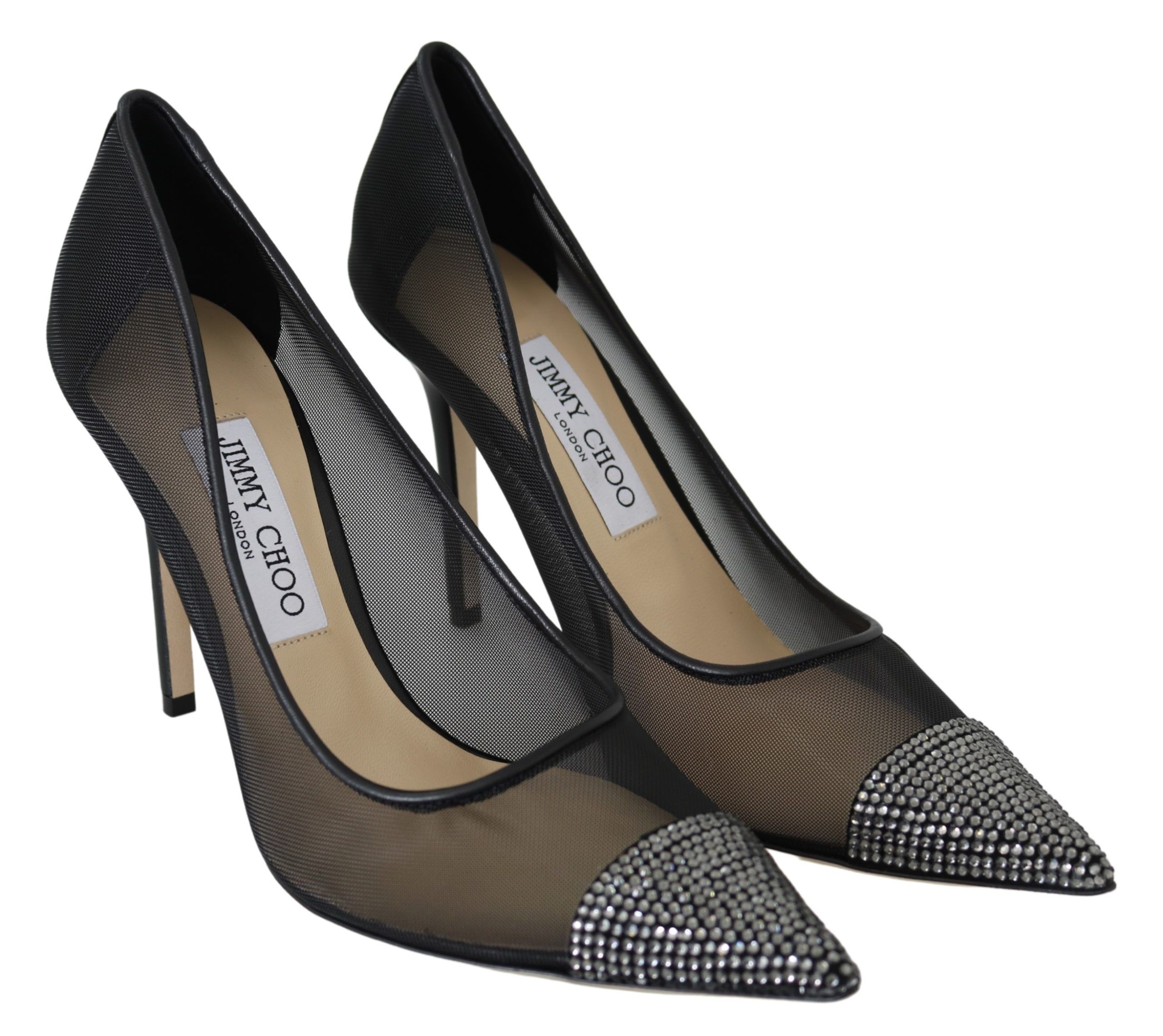 Elegant Black Mesh Crystal Pumps hover