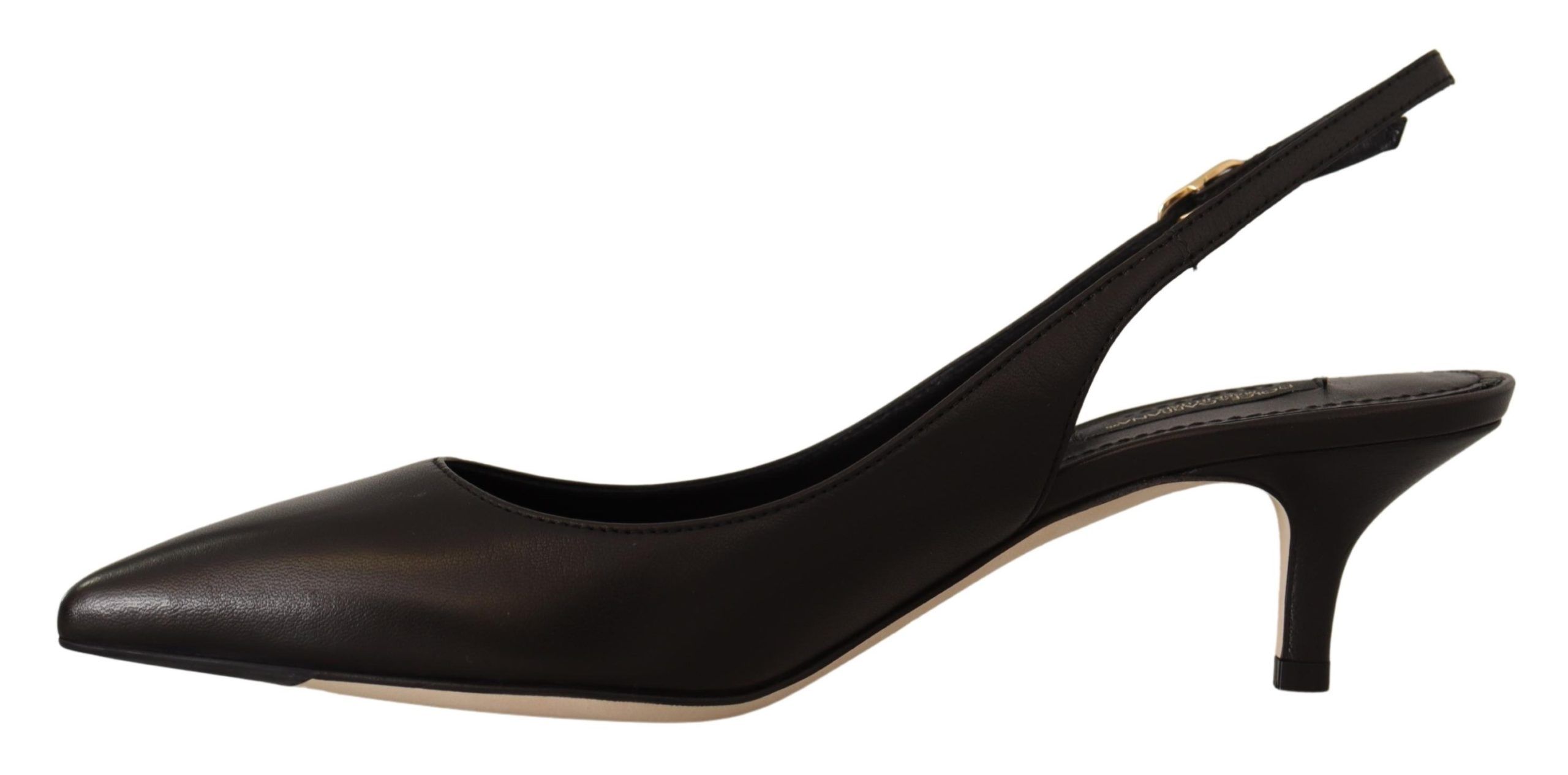 Elegant Black Leather Slingbacks Heels hover