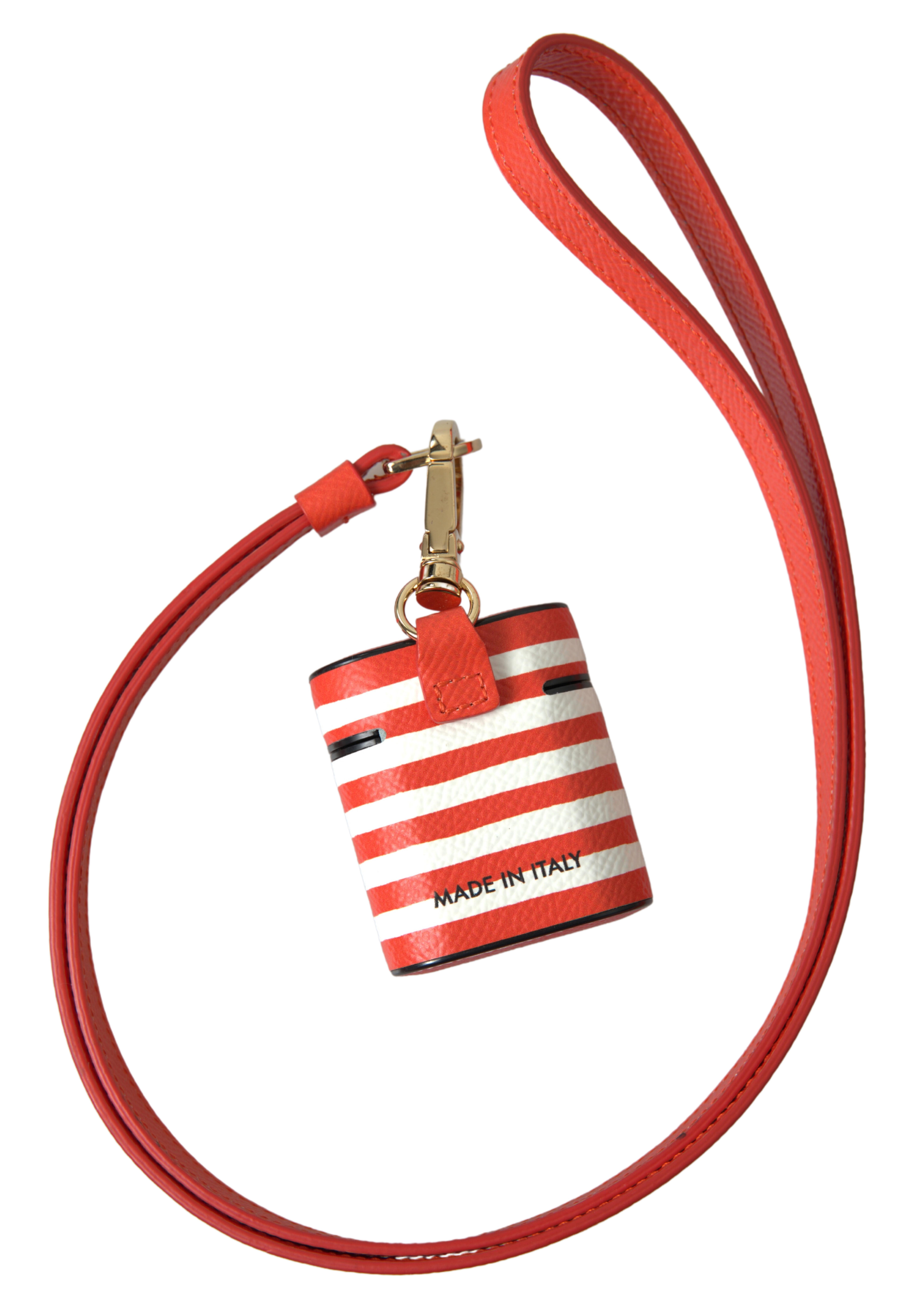 Chic Orange Striped Leather Airpods Case hover