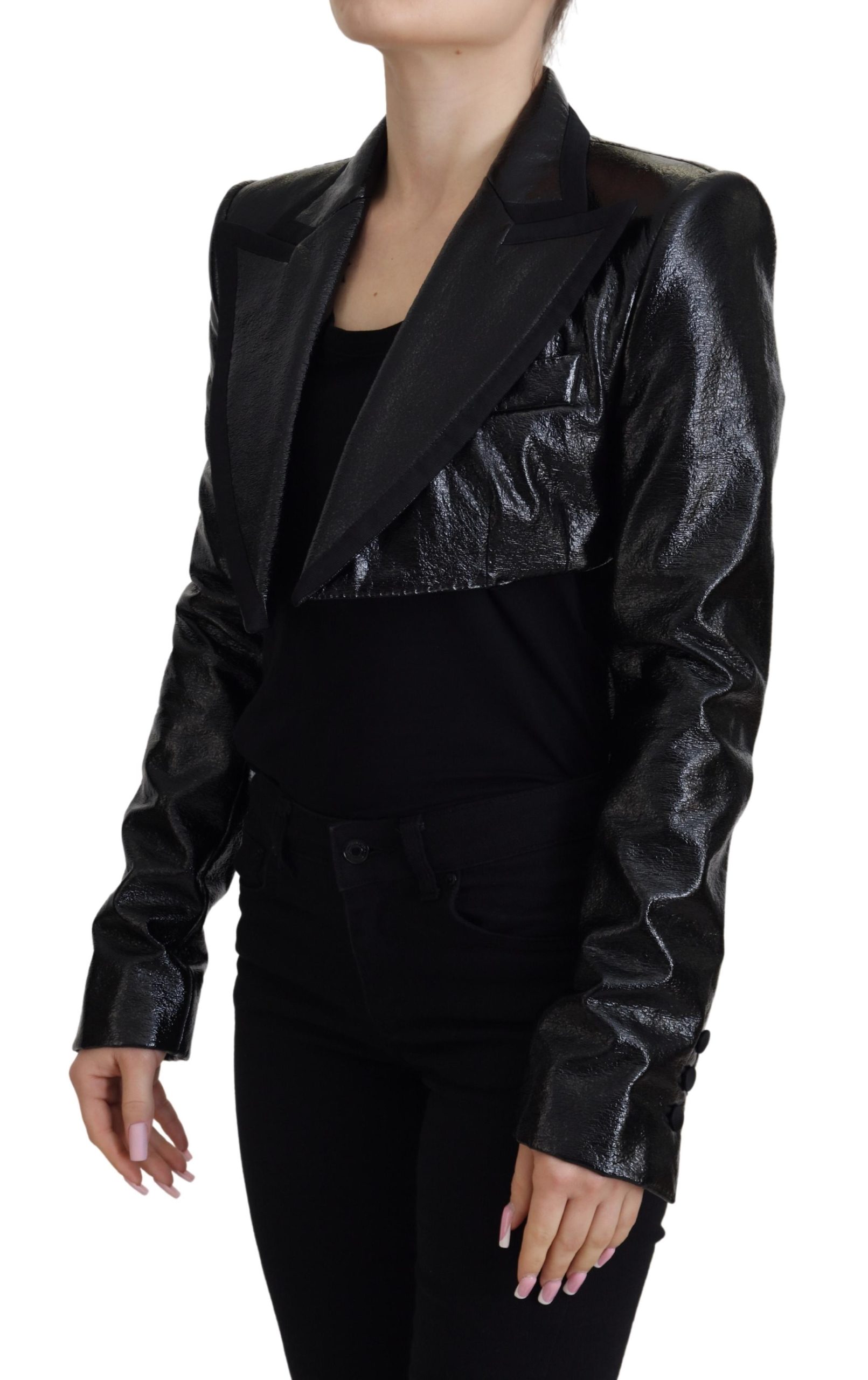 Elegant Cropped Black Designer Jacket hover