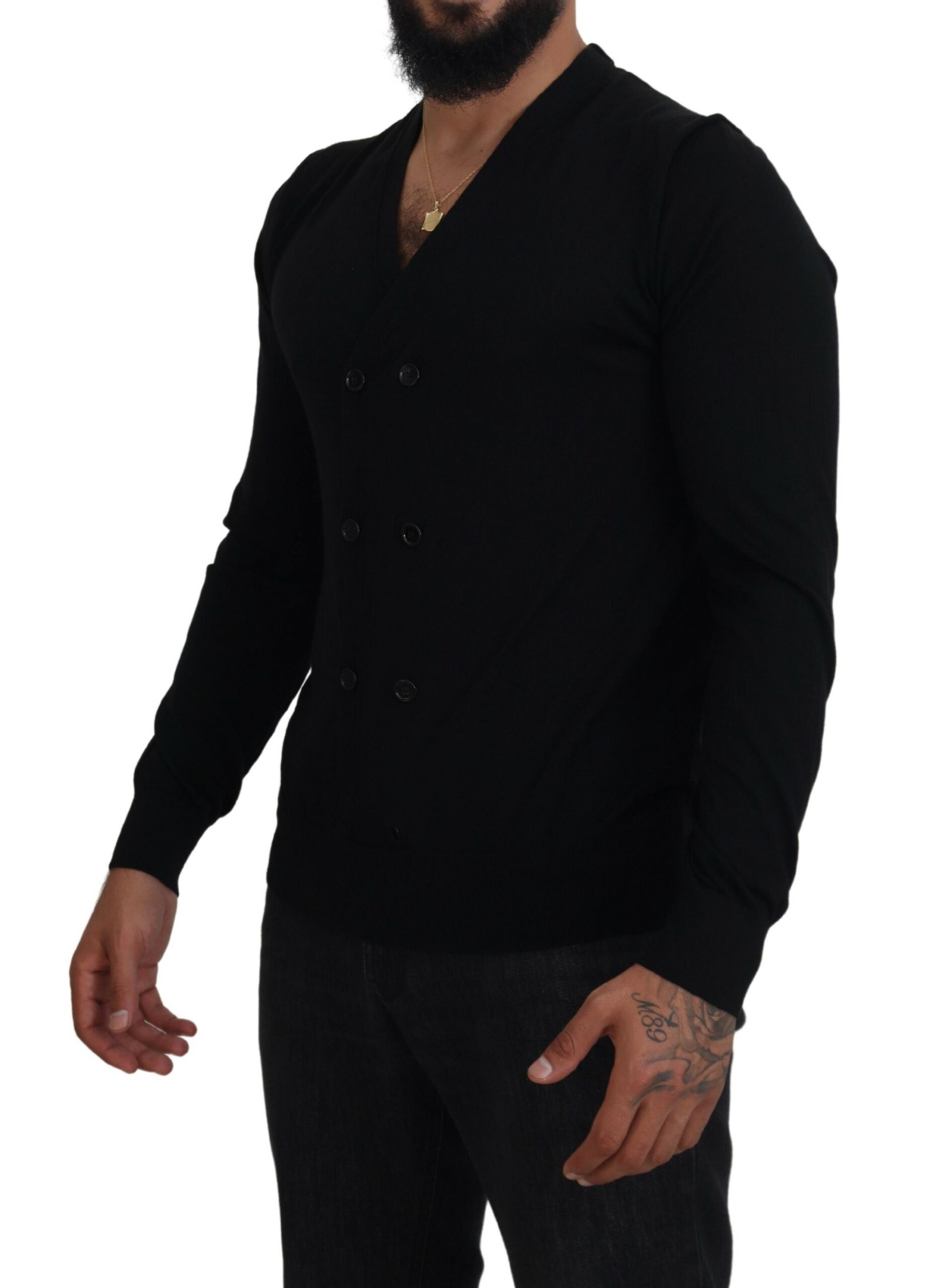 Elegant Black Cashmere Cardigan Sweater hover
