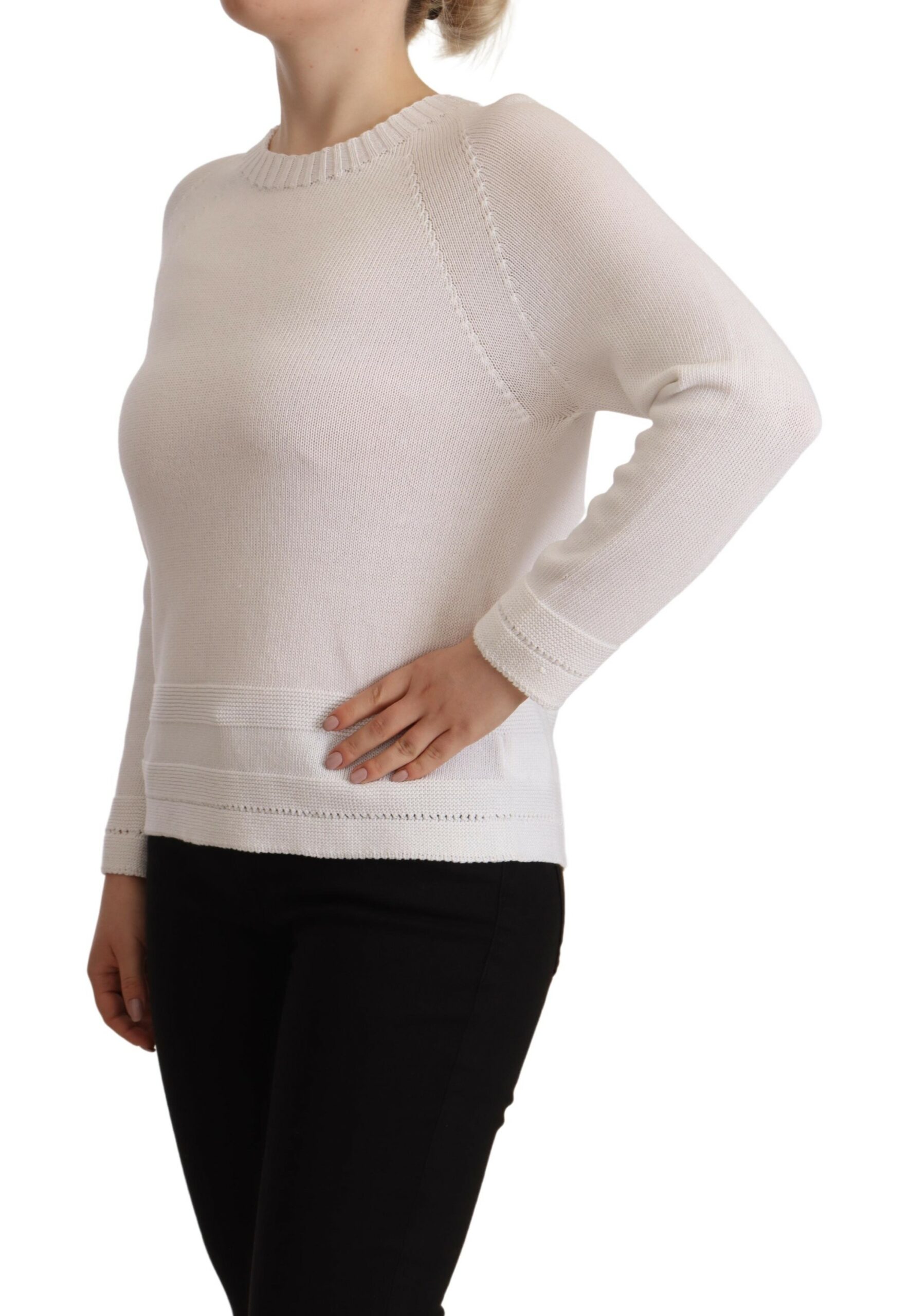 Elegant White Cotton Pullover Sweater hover