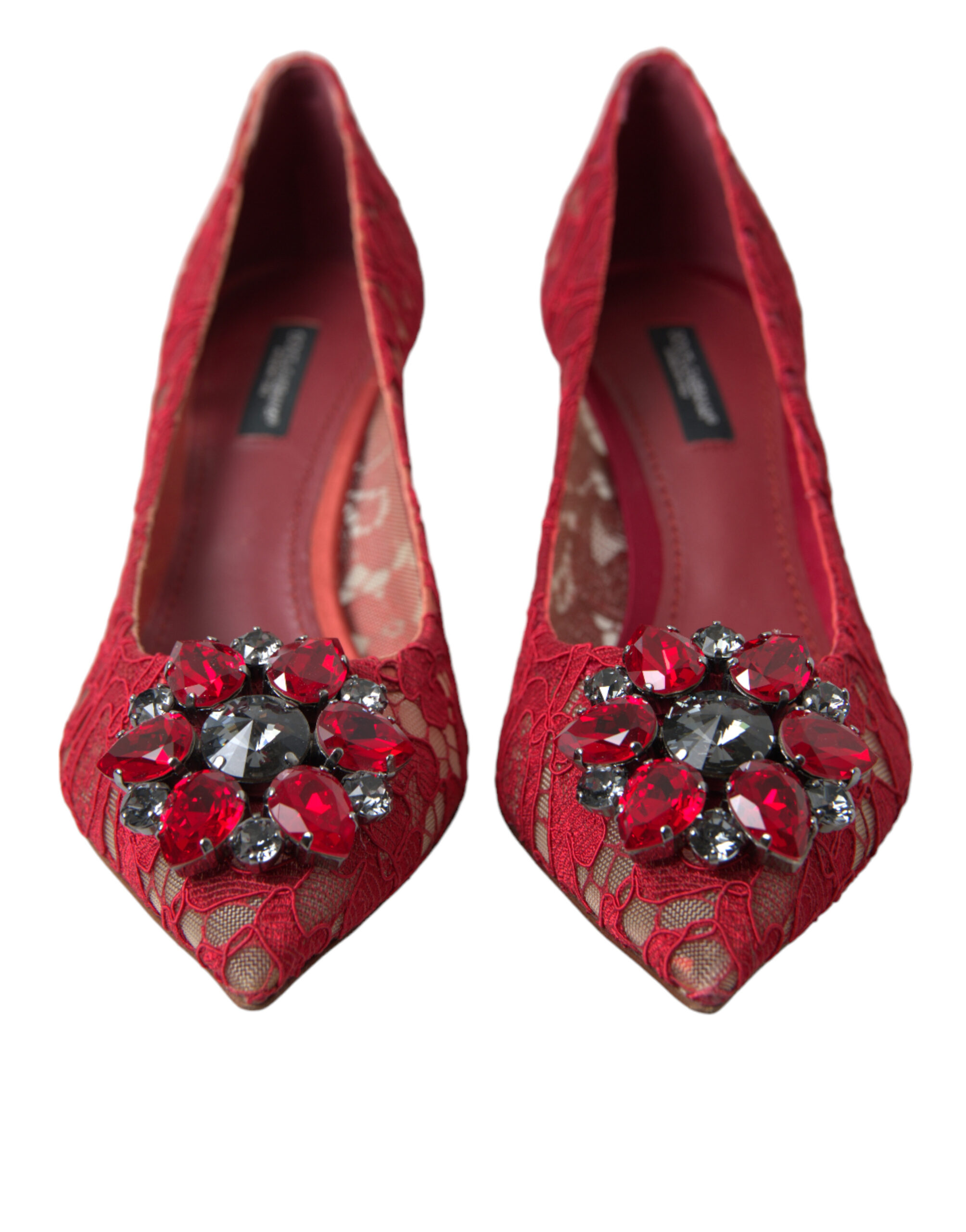 Radiant Red Lace Heels with Crystals hover