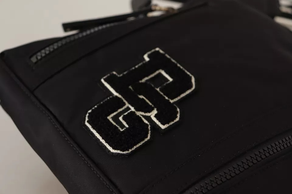 Black Nylon Leather DG Logo Patch Messenger Cross Body Bag hover